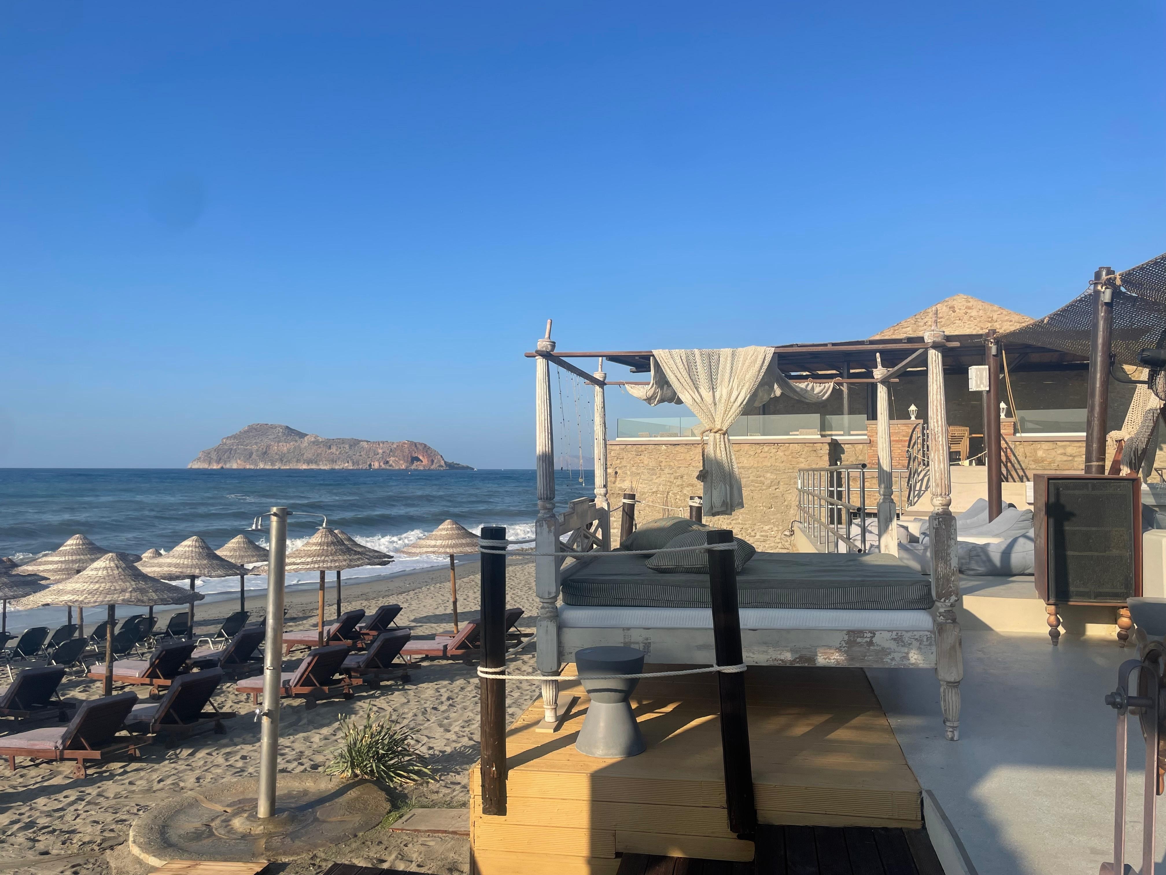 View of the beach and Theodorous Island from the pool