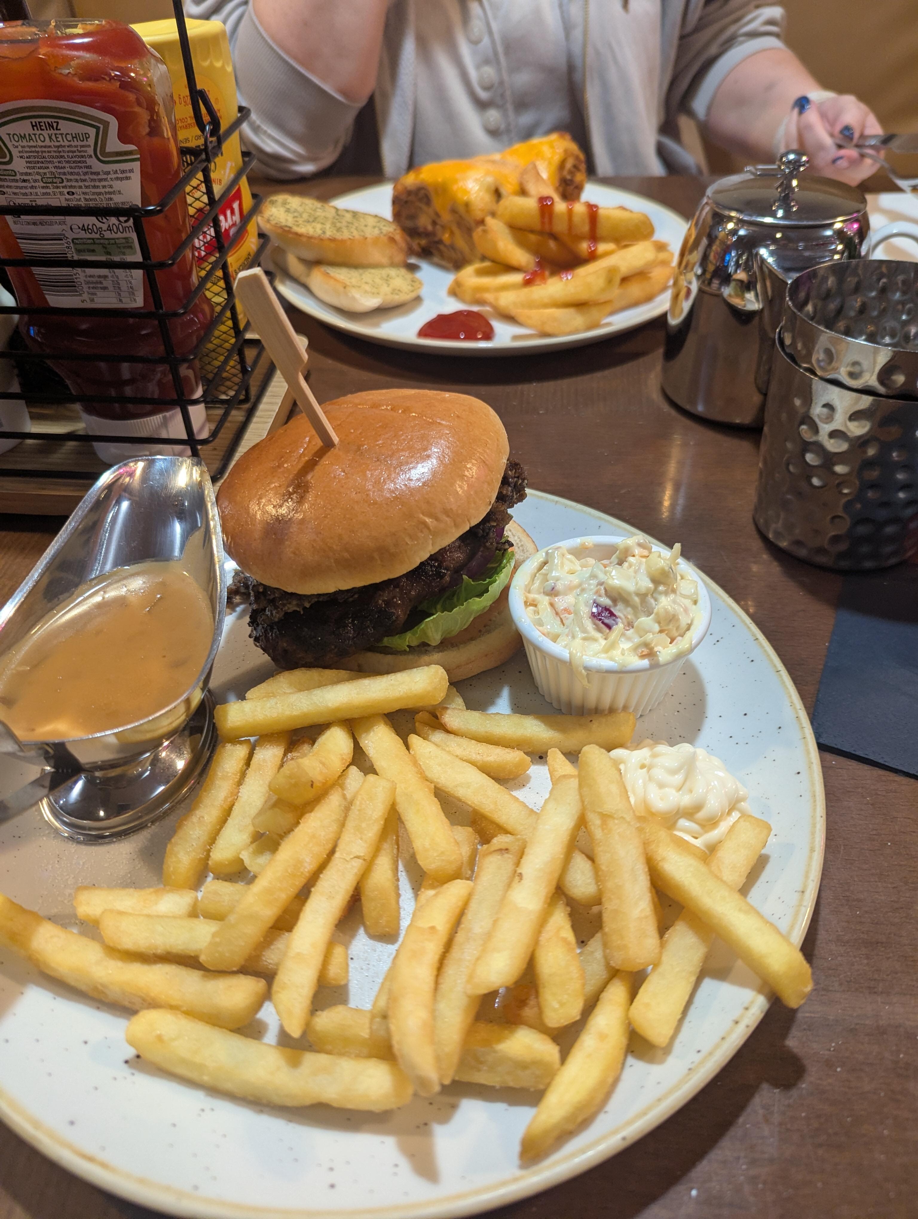Lasagna and a Haggis Burger which tasted great.