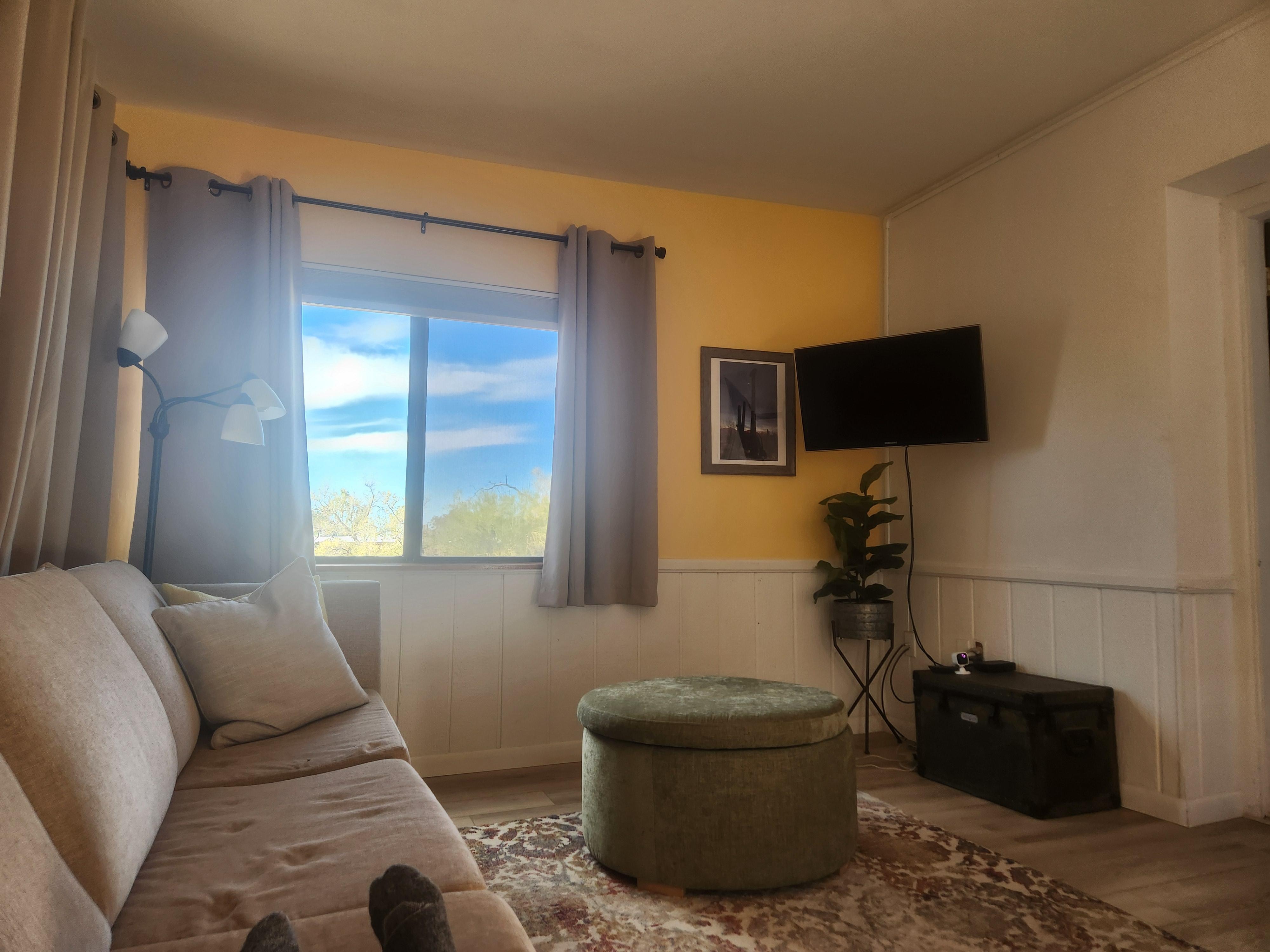 Living area has plenty of comfortable seating.