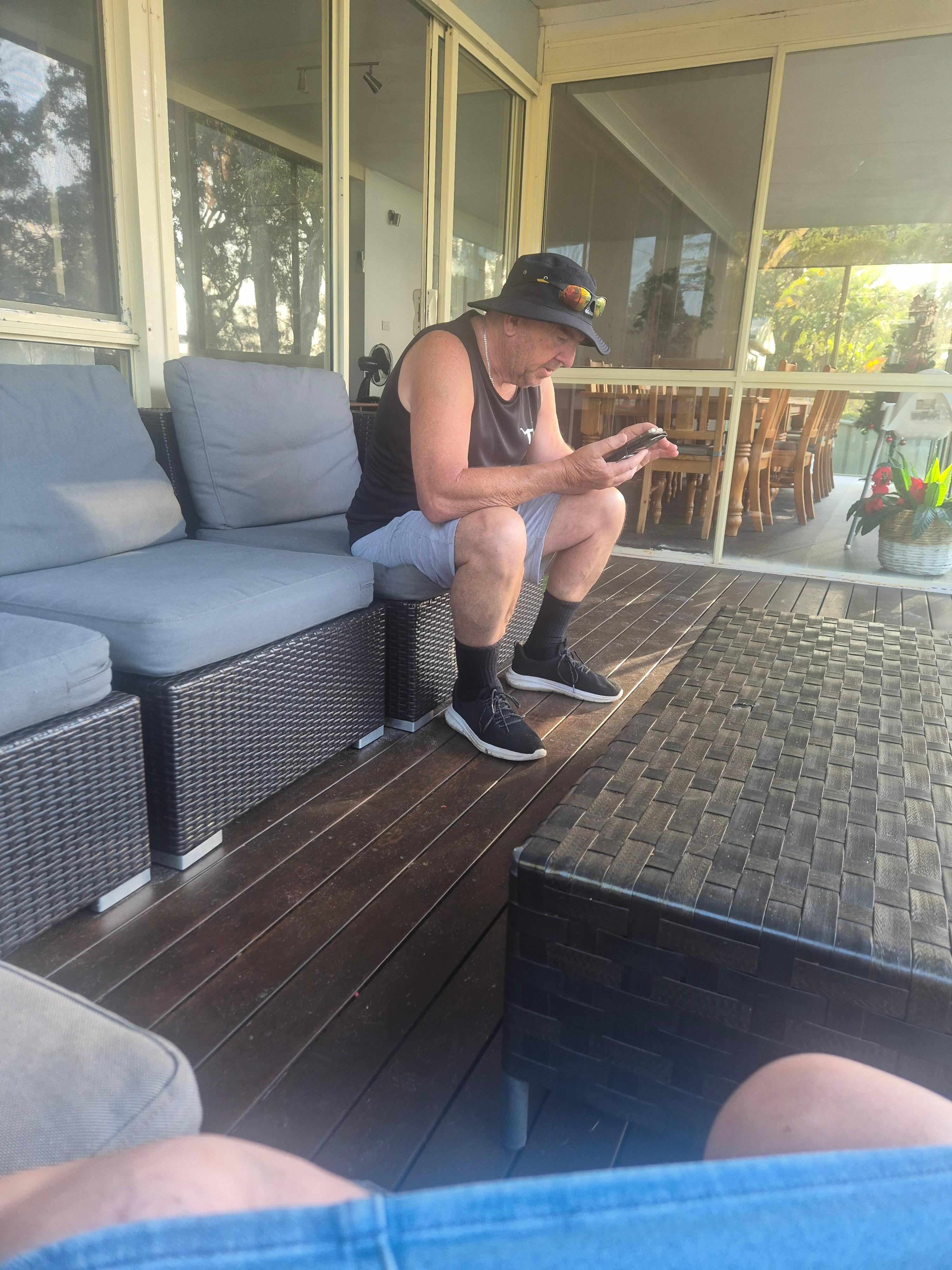 Hubby on front porch