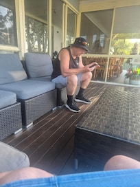 Hubby on front porch