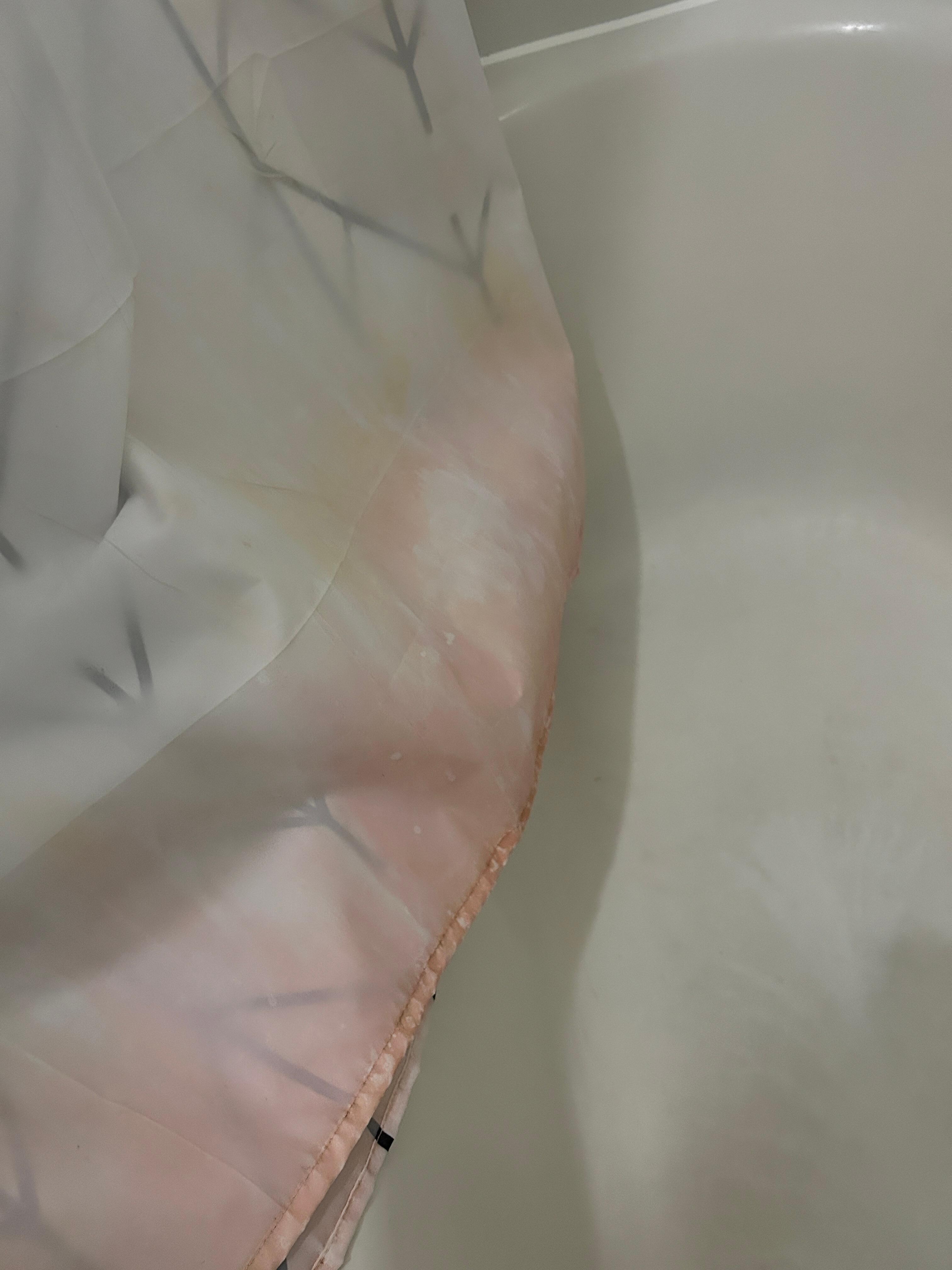 Heavy pink mold on shower curtain