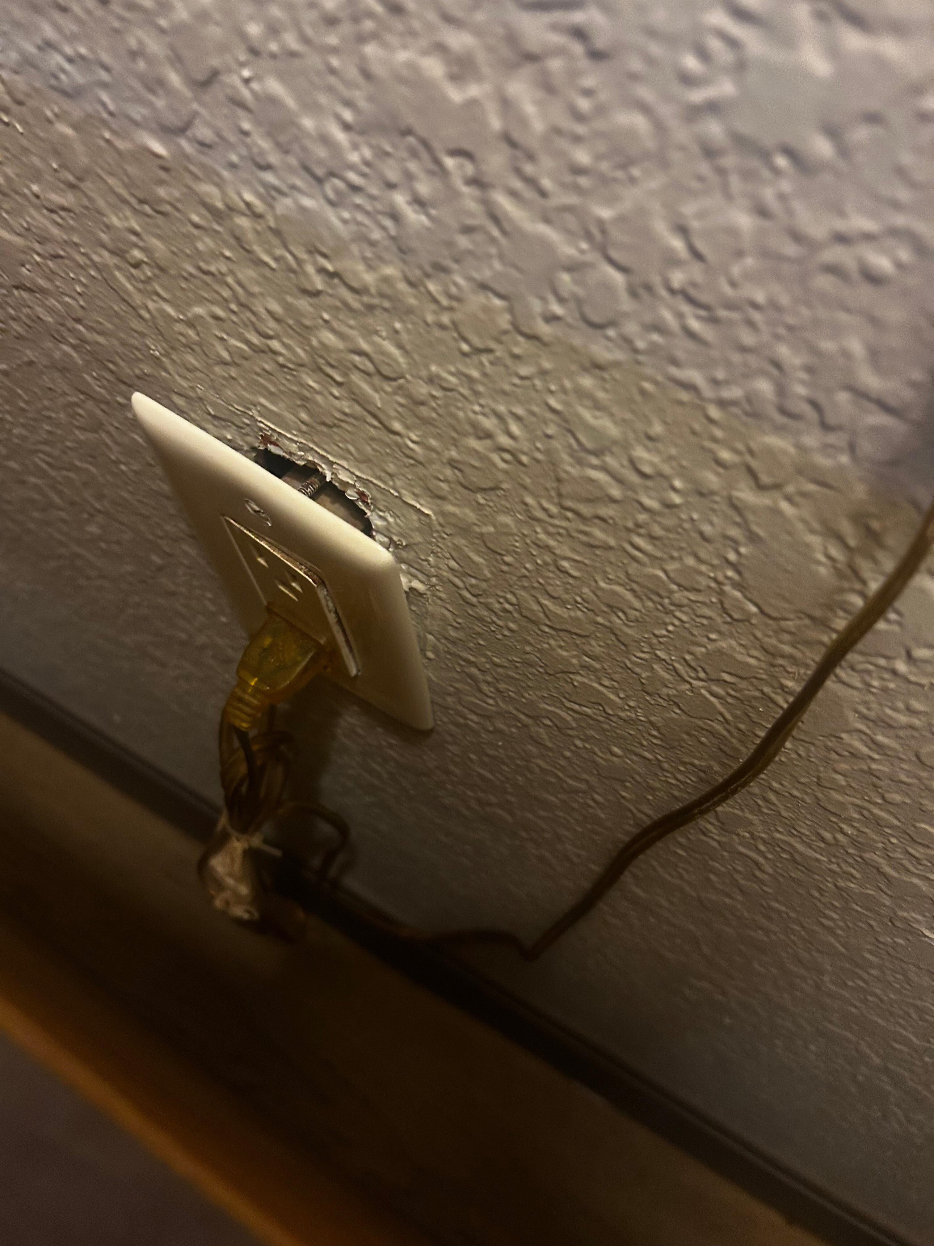 Wall out by beside pulled off wall and exposed wiring!