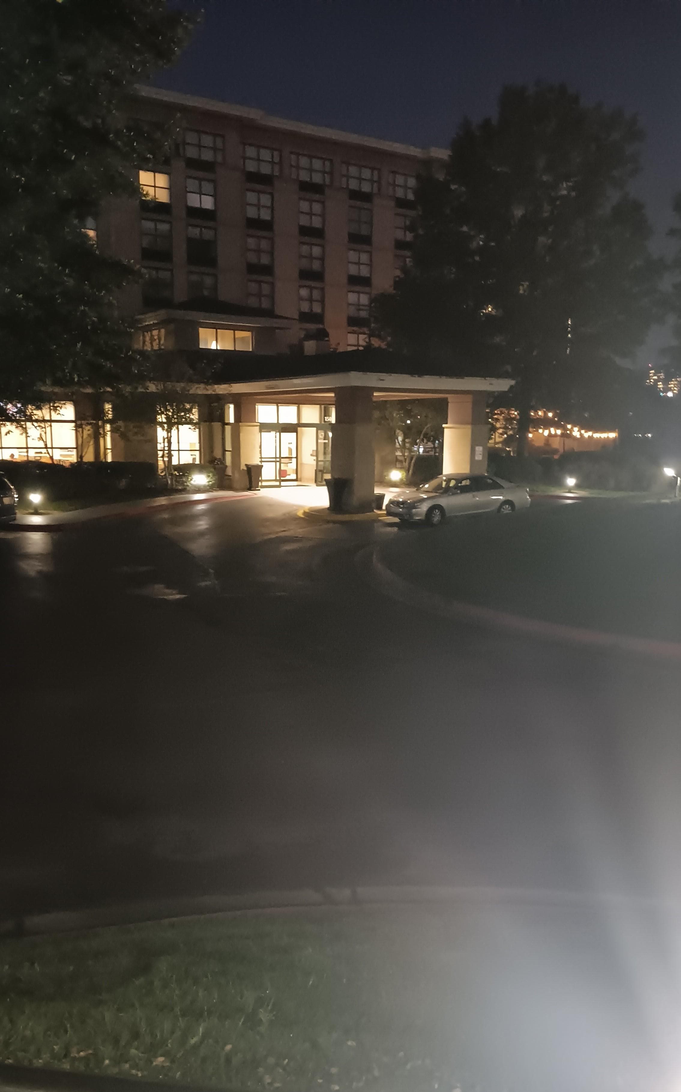 Night view of hotel front 