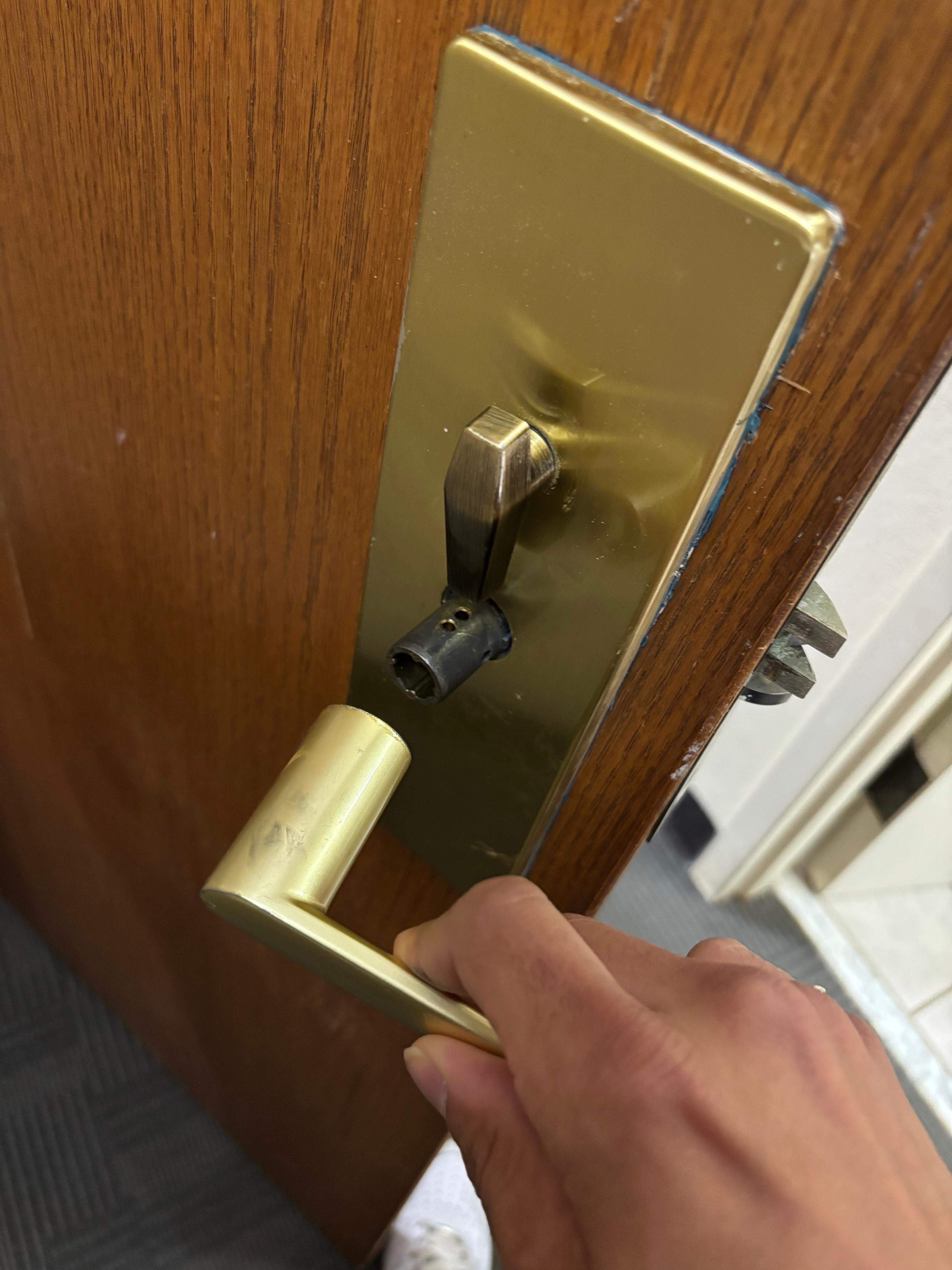 inside of the room door handle falls out
