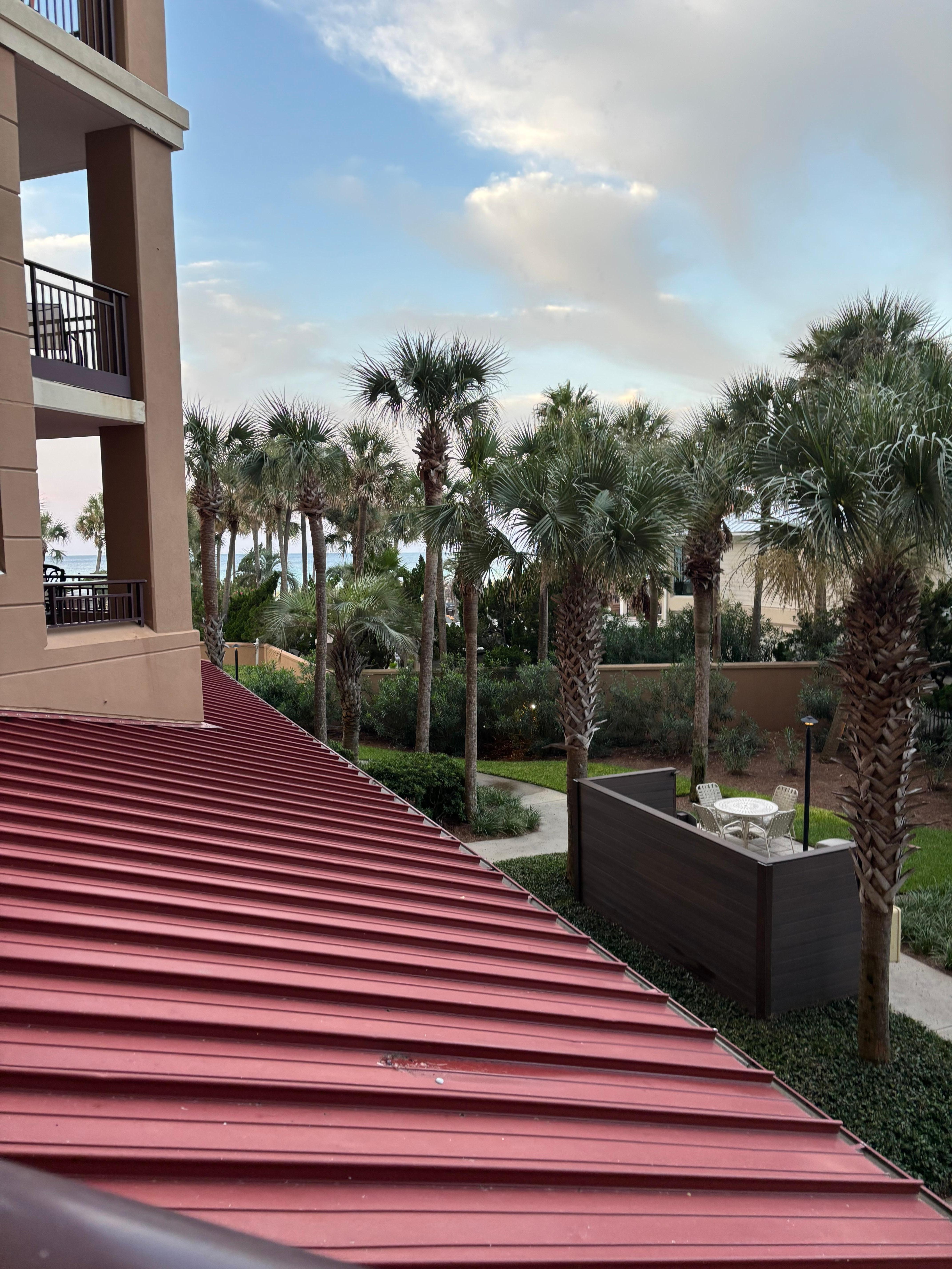 Ocean view over beautiful courtyard