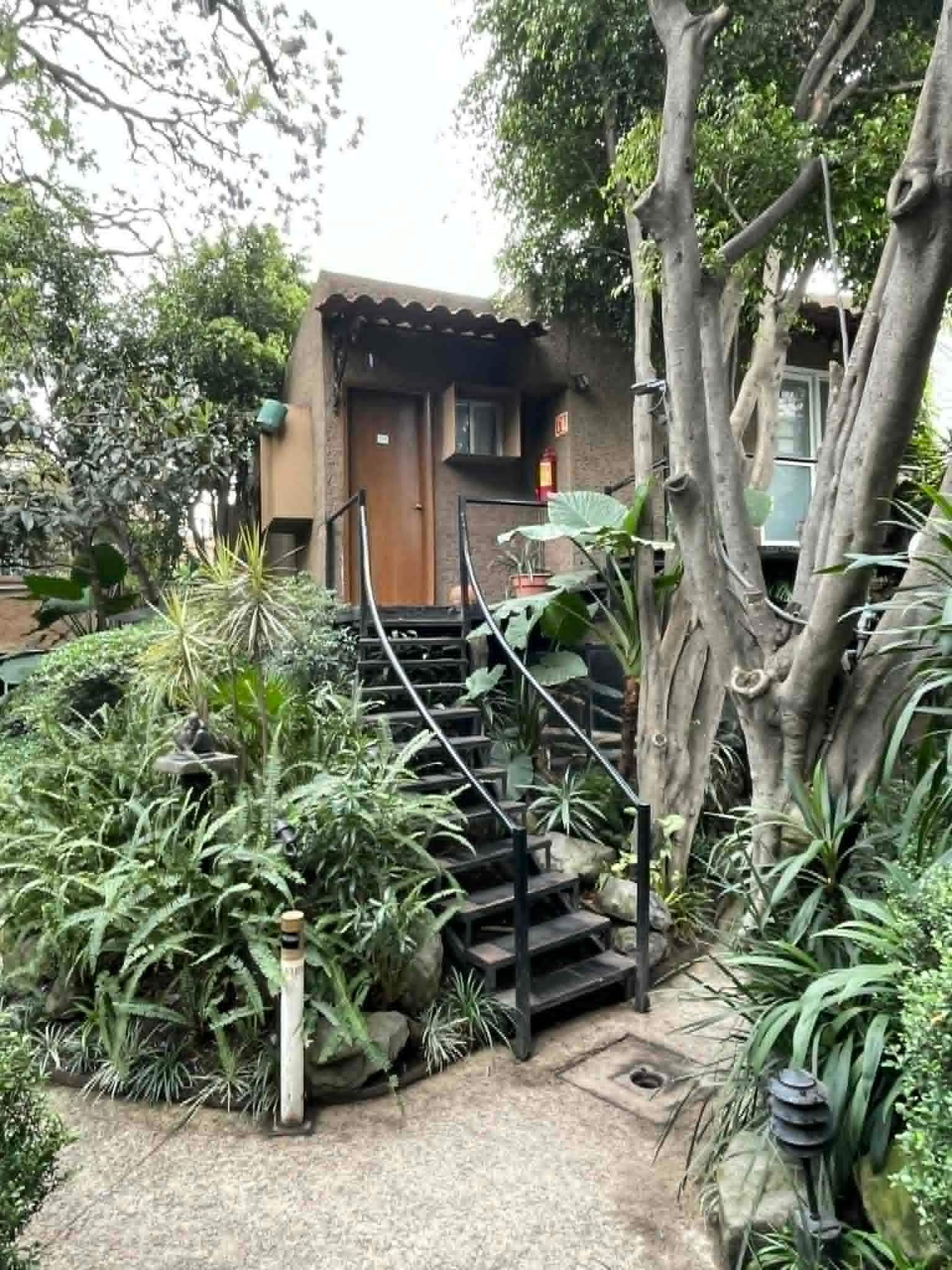 L'appartement loué, en haut de l'escalier. Dessous, il y avait des perroquets!