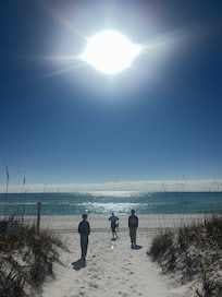 Walk to the beach from house.