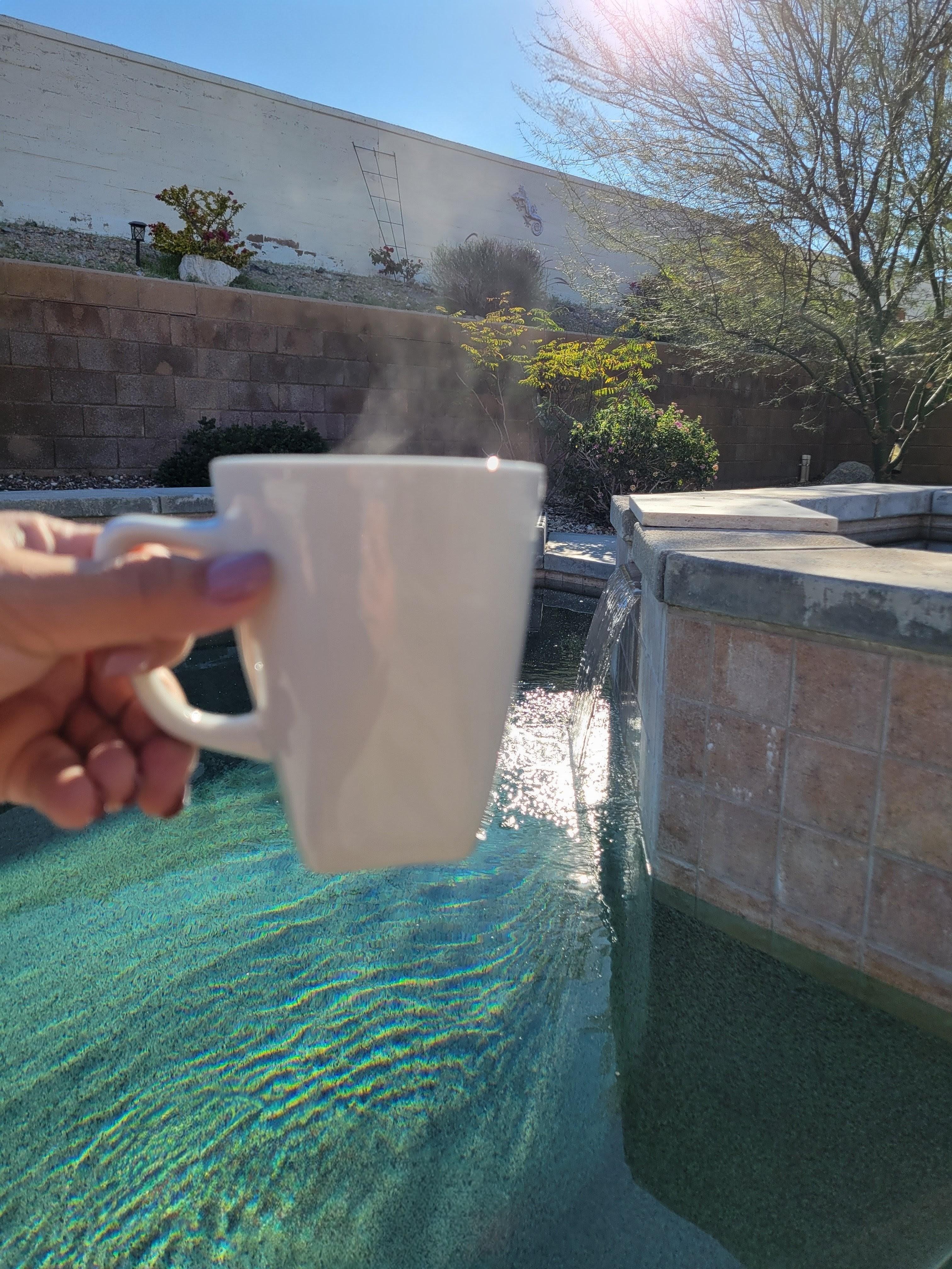Enjoy your morning coffee poolside. 