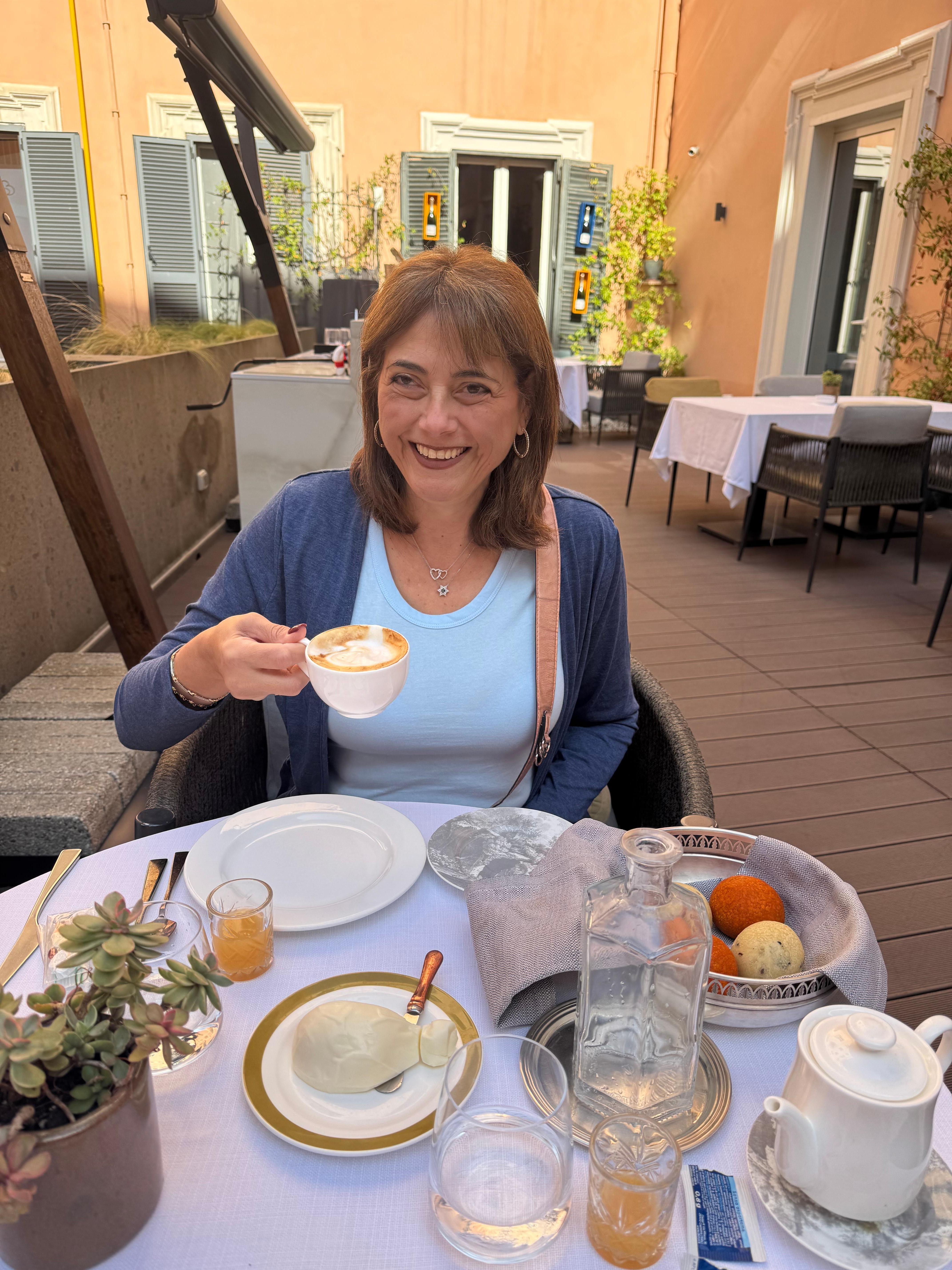 Having breakfast outside on the patio