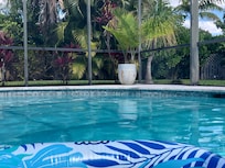 View while floating in pool