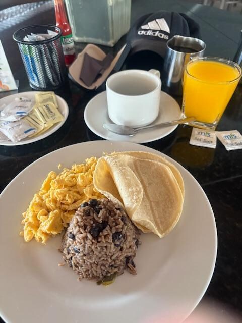 B'fast was okay. But small portions if you are planning to spend a day out sightseeing. Would of been really nice to of had a Buffet B'fast. Because unless you speak Spanish. The less time spent communicating over B'fast the better !