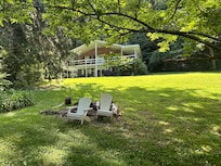 Fire pit with house in background