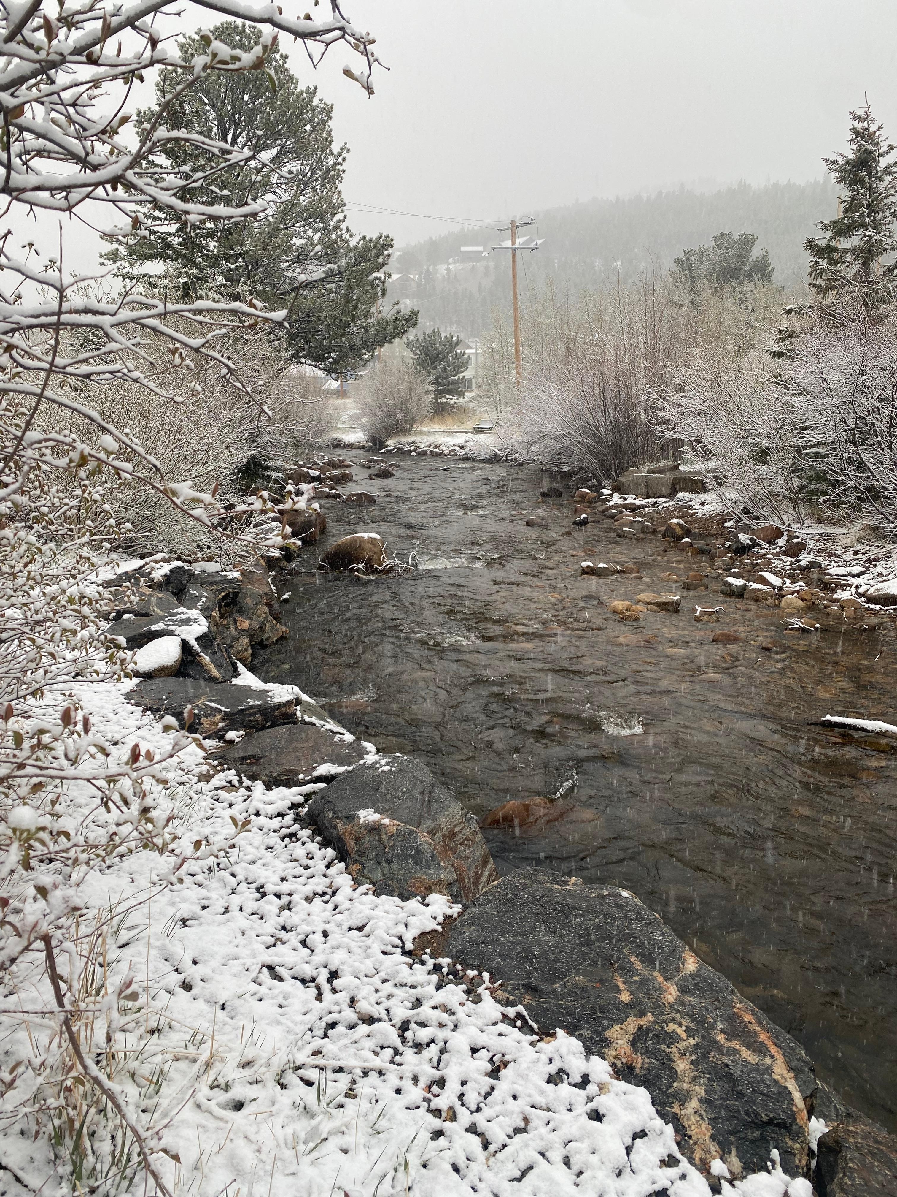 View from back door down the river with a walking trail on the other side