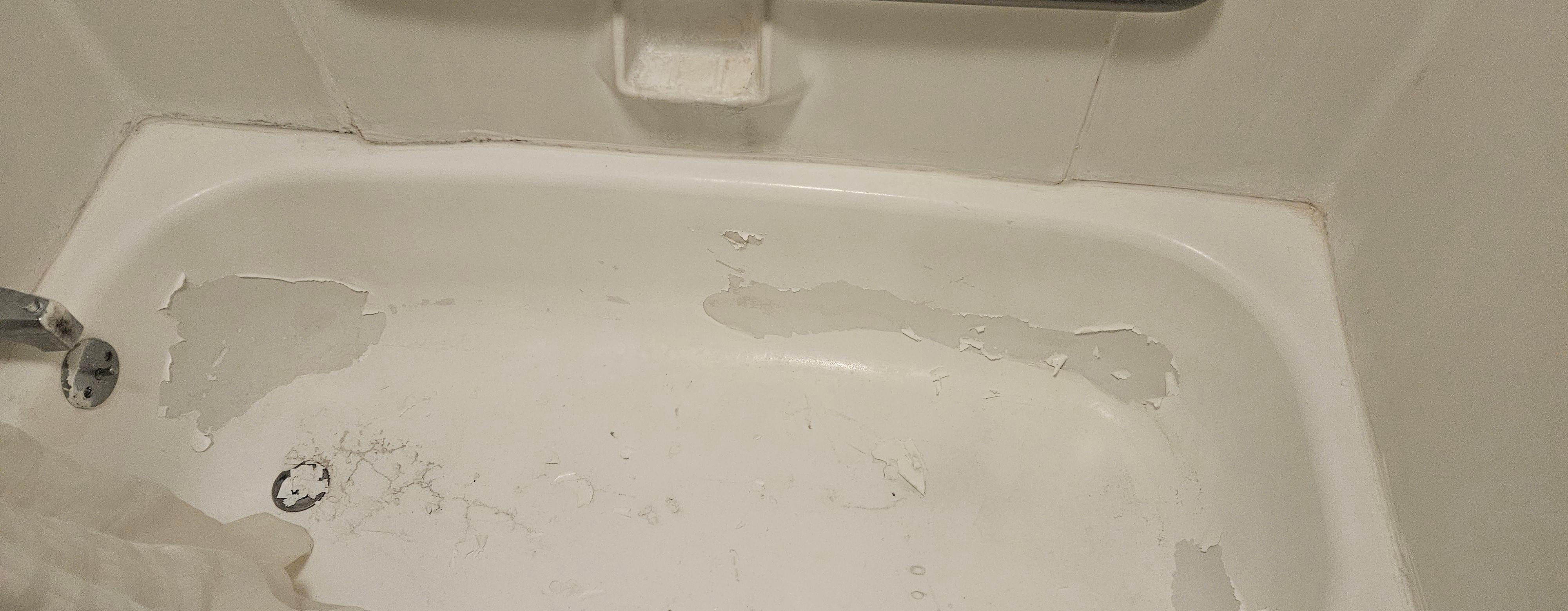 Tub paint was peeling, couldn't even shower due to the chipped paint blocking the drain