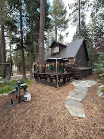 The cabin and the yard next door.