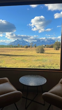 Hotel room with view of mountain