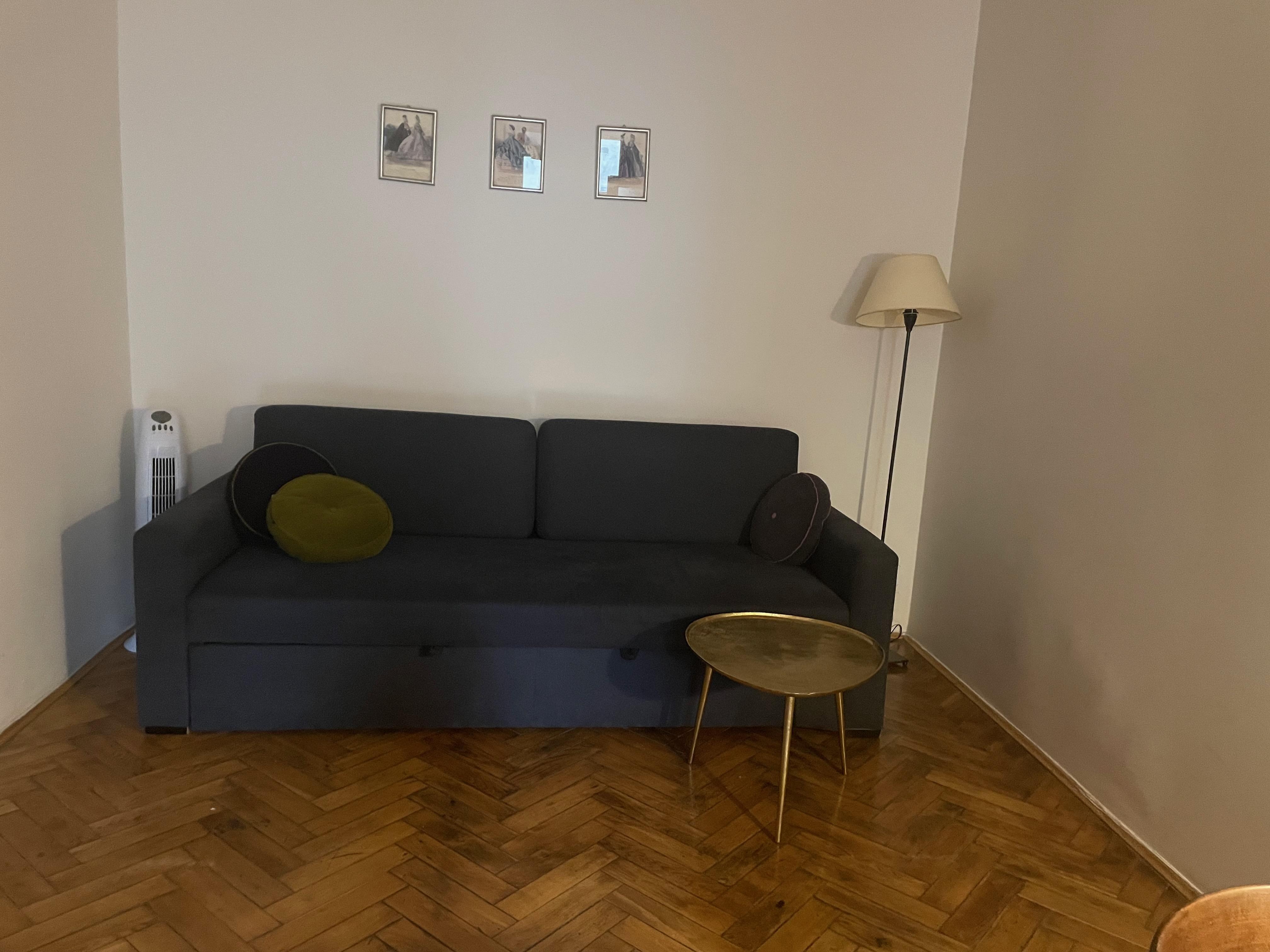 one sofa - sit in a line if four of you stay here!