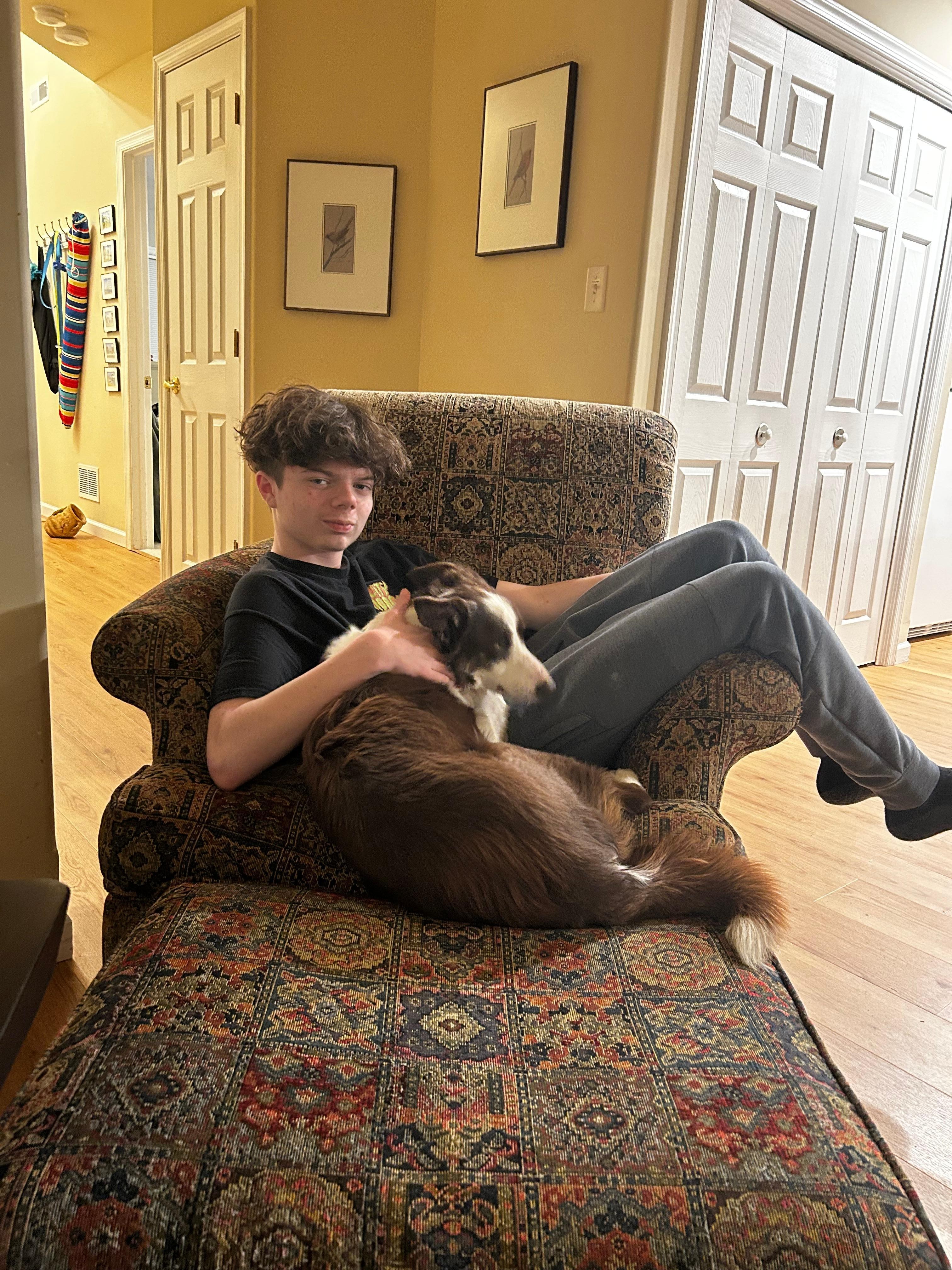 My grandson Dakota and his dog Panic. It was wonderful to bring our dogs along!