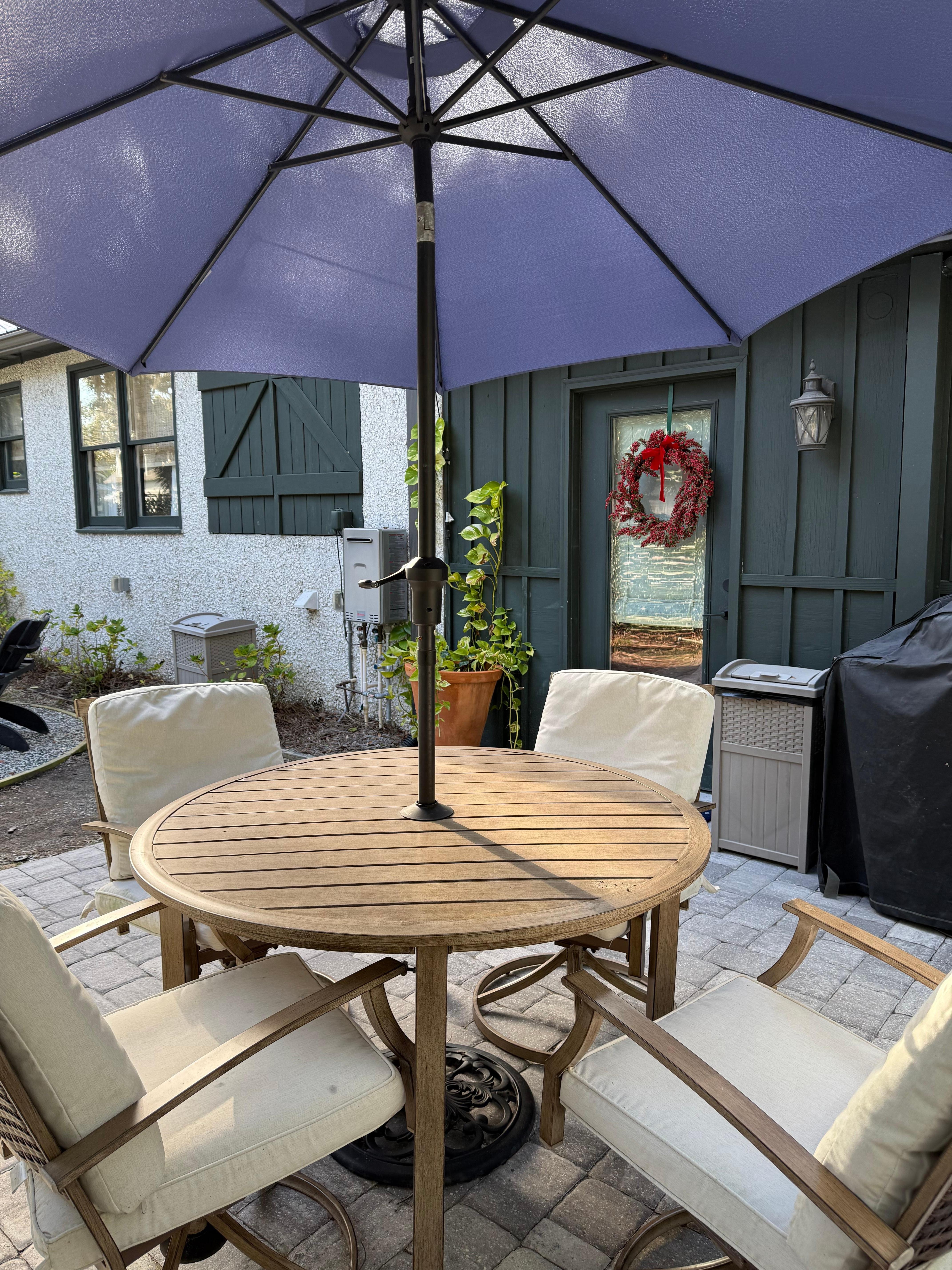 Lovely patio was enjoyed on a warm day.