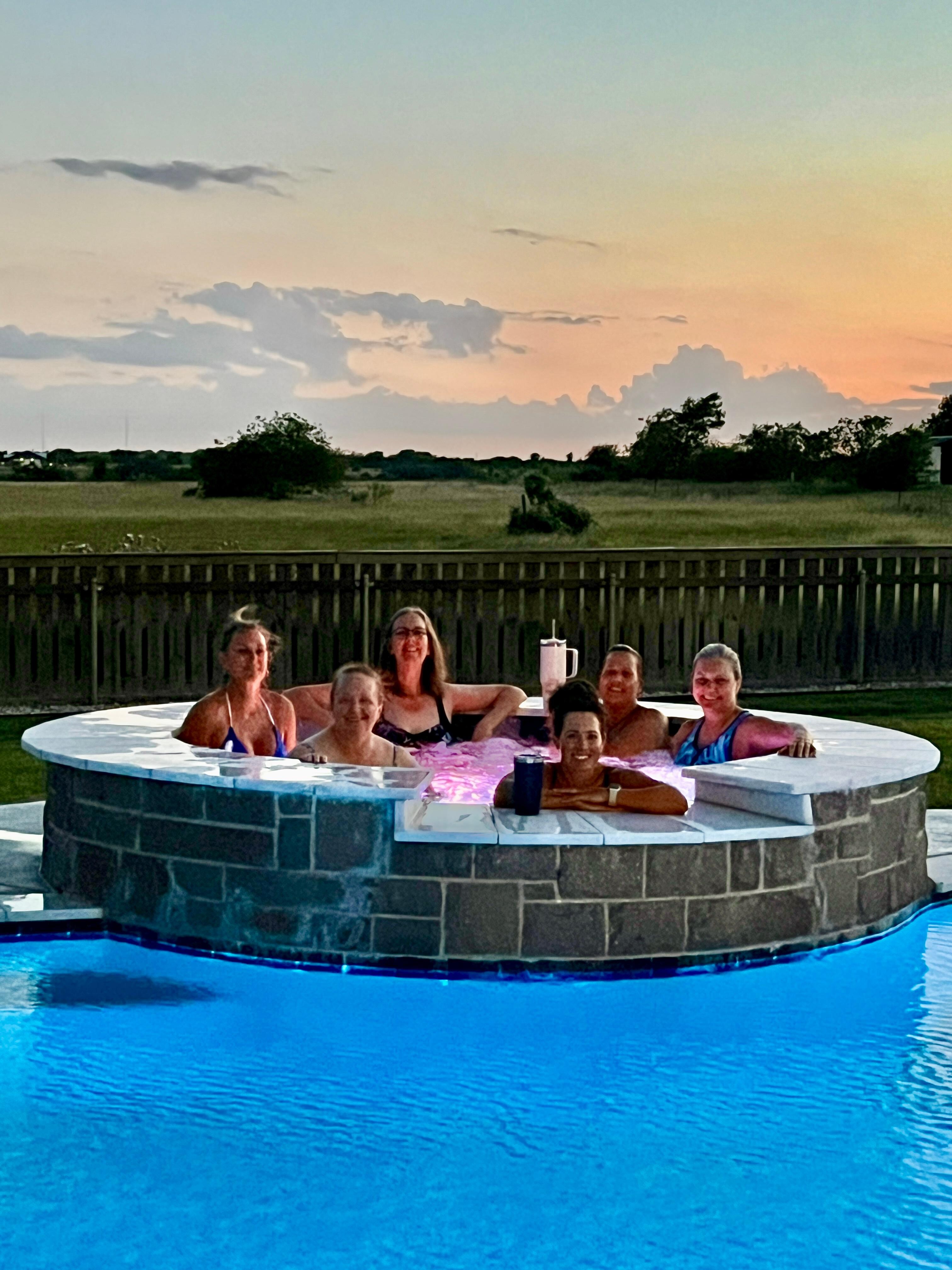 Enjoying the hot tub. 