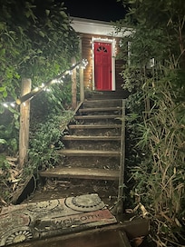 So pretty at night walking up to the cottage with the lights