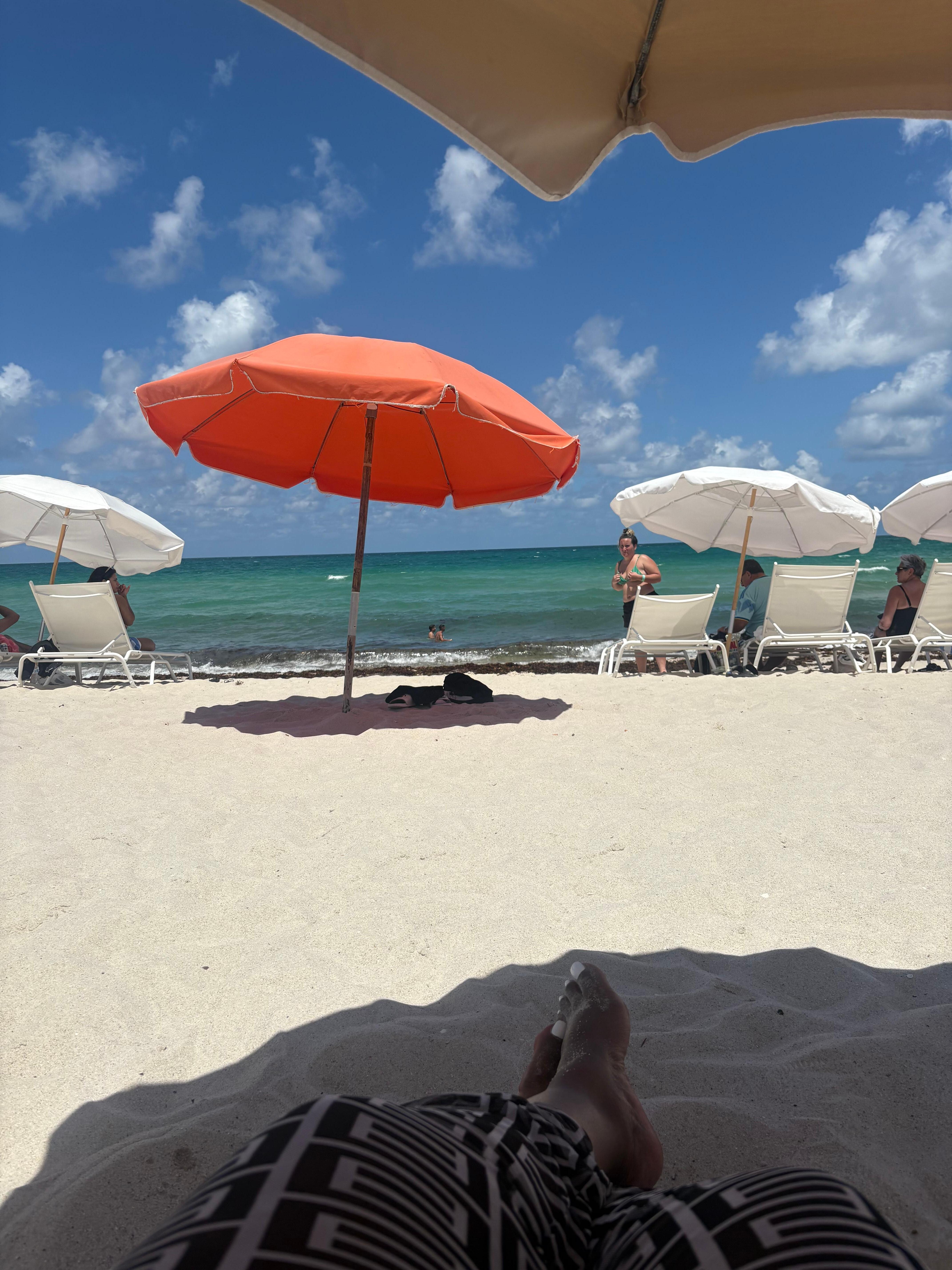 On the hotel beach
