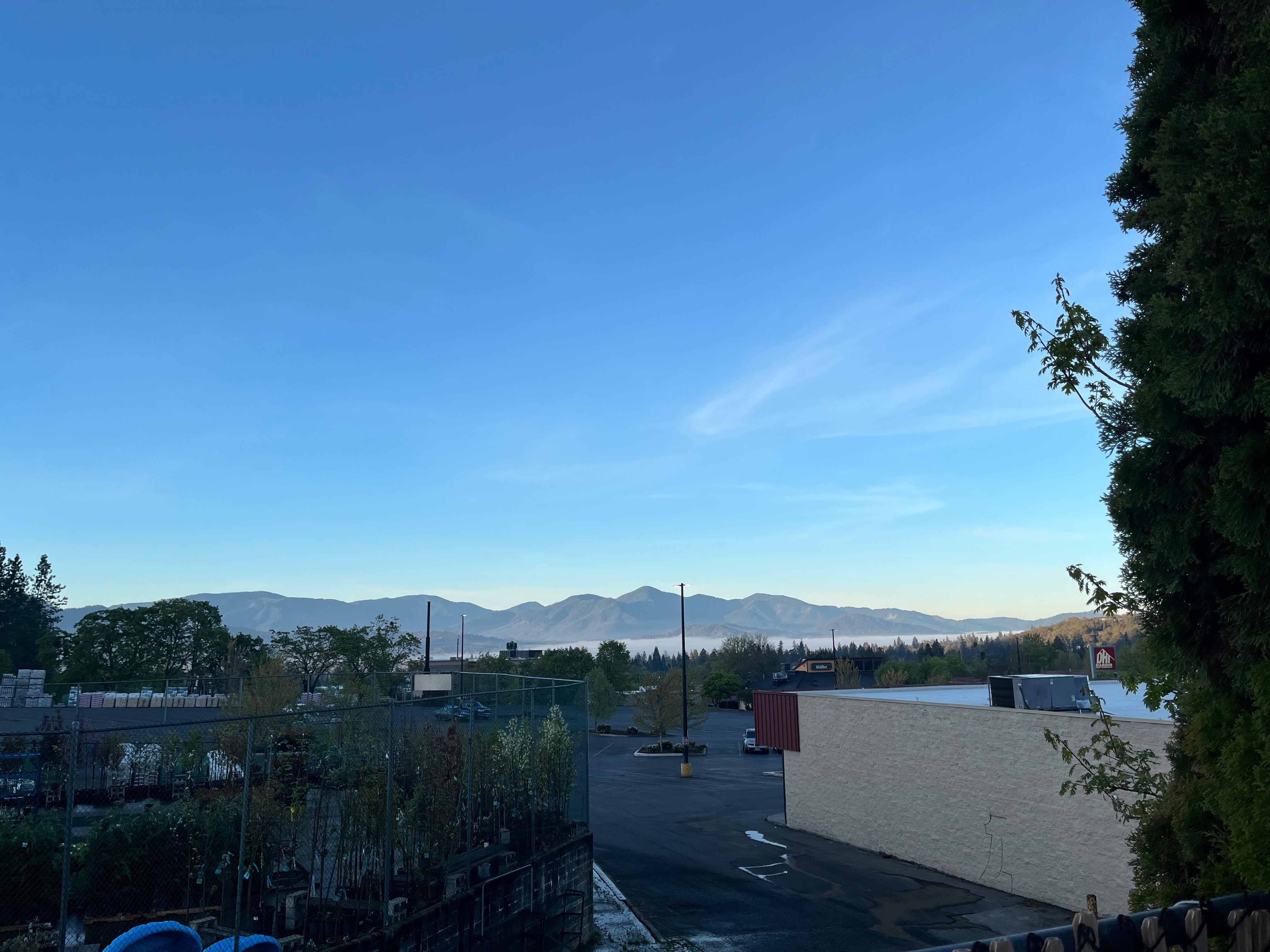 Morning view from the back parking lot. 