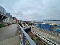 The blue building is the condo! Photo taken from Honest Biscuits.