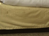 Stained and dirty covering for the base of the bed.