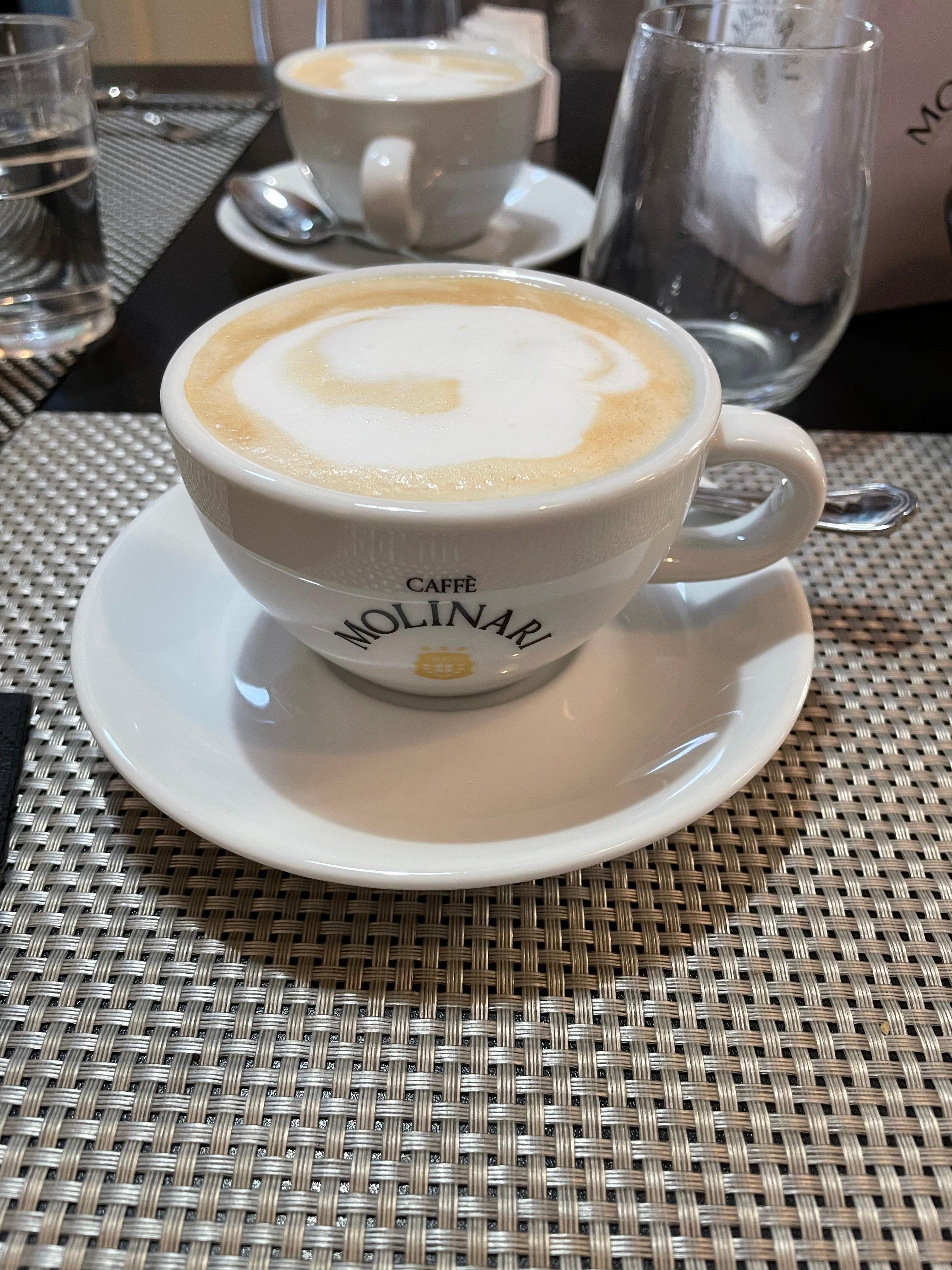 Cappuccino at the breakfast buffet.