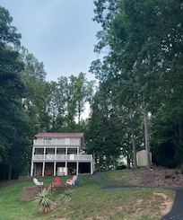 The double porch and fire pit