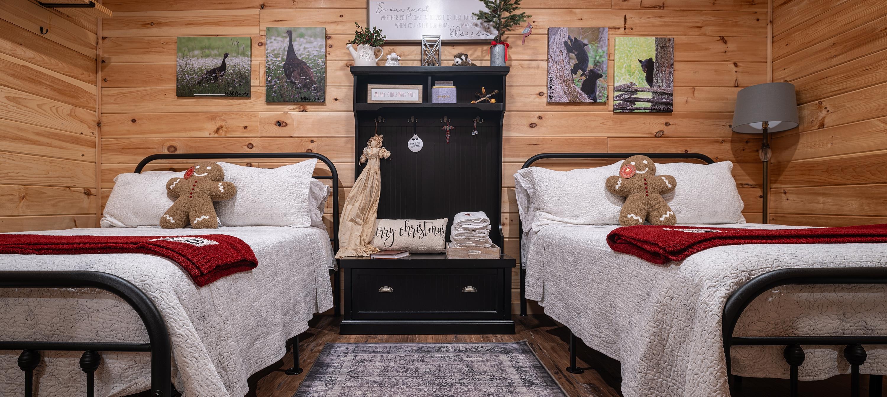 Bedroom is decorated for the seasons.