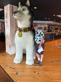 UConn dog in lobby of hotel