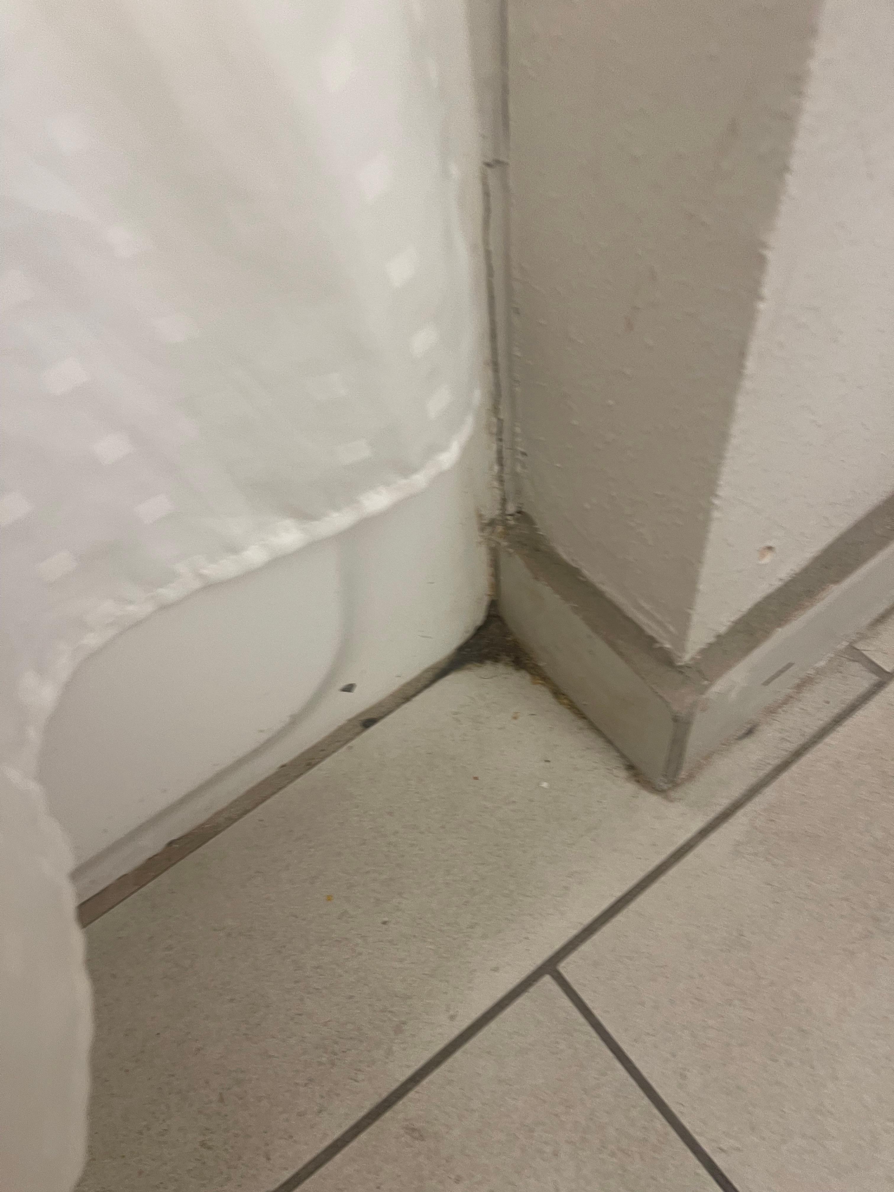 Dirt and grime just piled in the corners of restroom