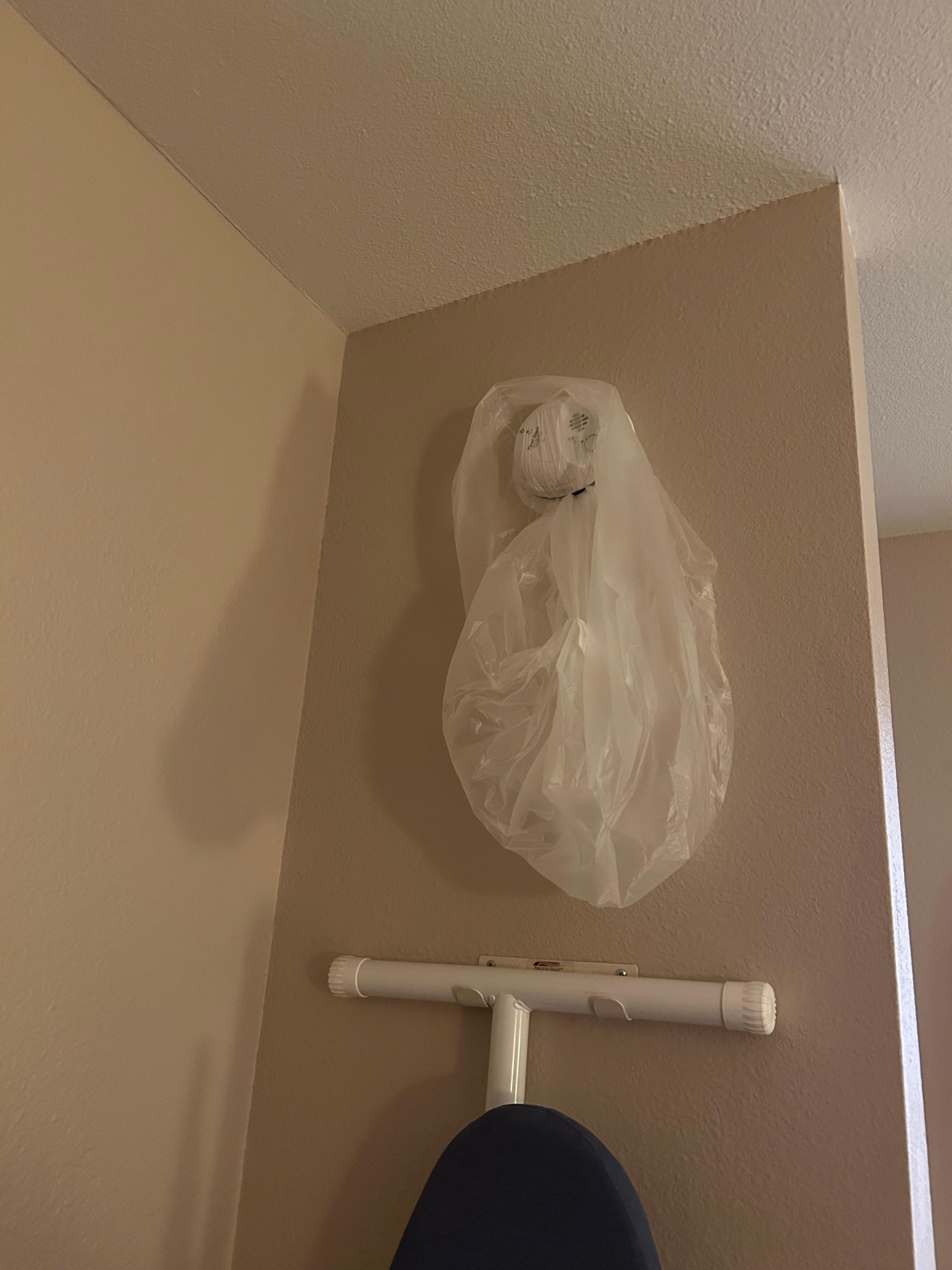 Plastic bag covering smoke detector