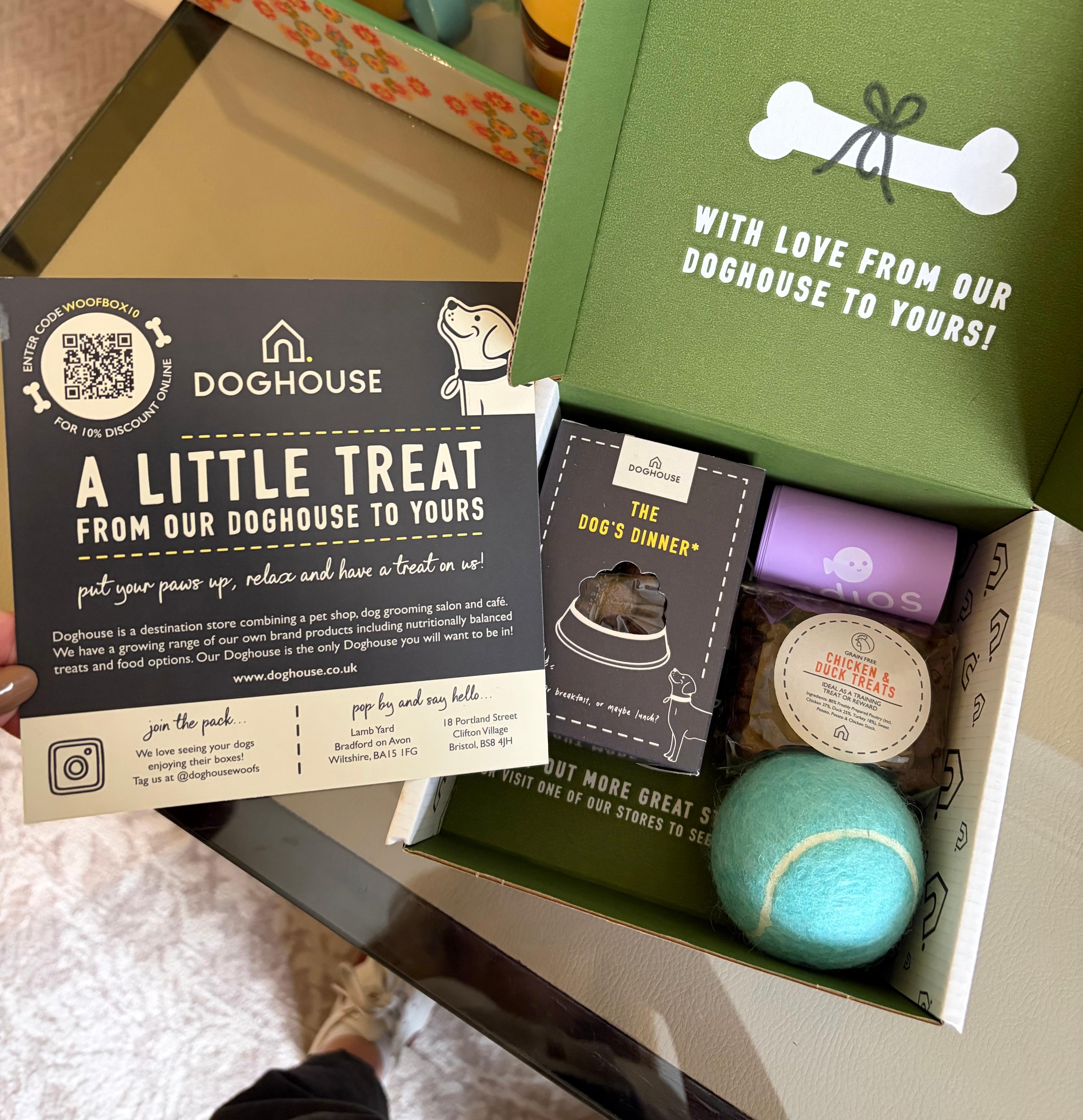 We paid £35 to bring our spaniel, and she received this lovely hamper! Plus bowls and a dog bed in the room :)