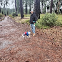 Walk on trail near the house.