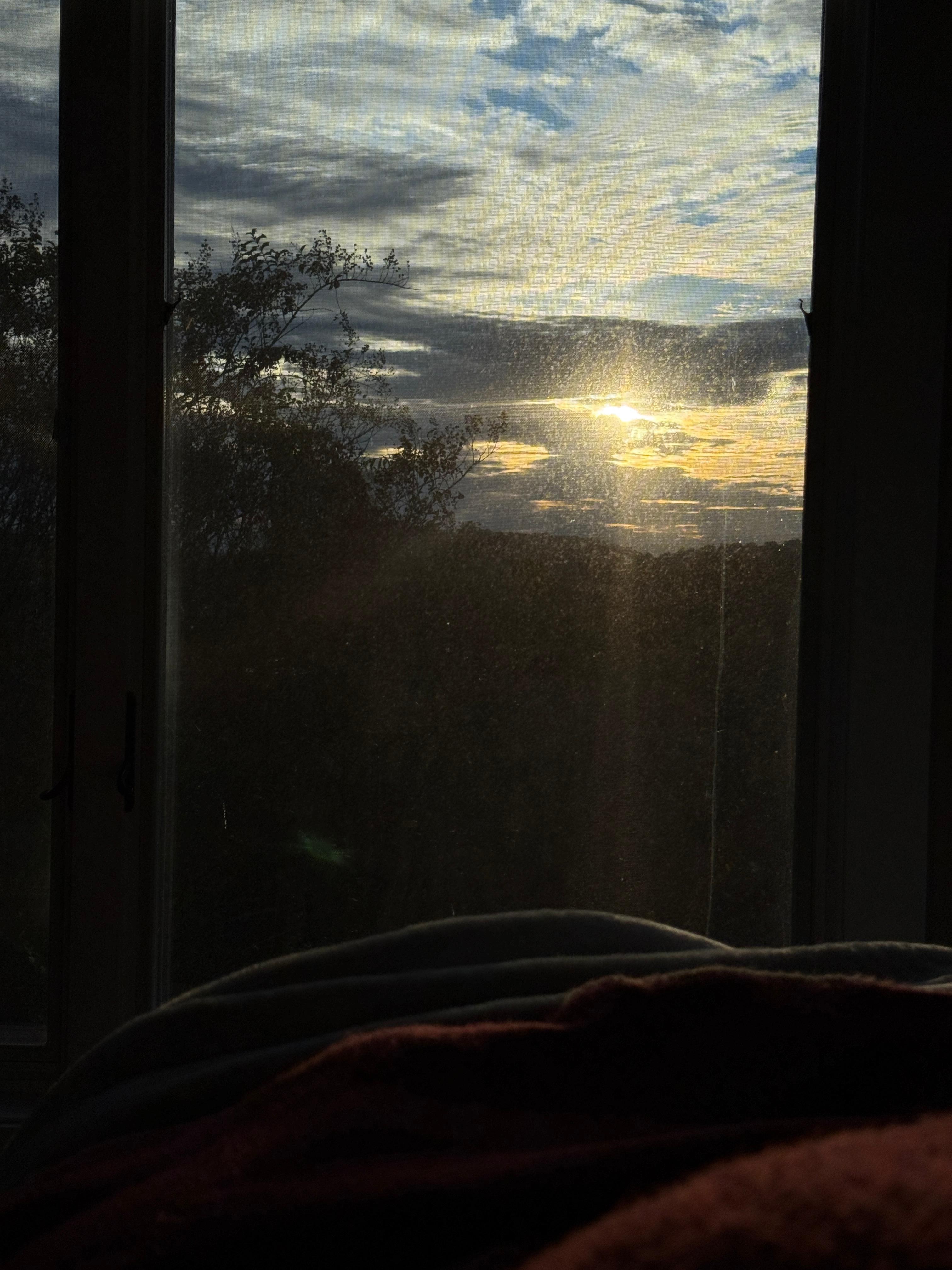 Sunrise through the bedroom window. 