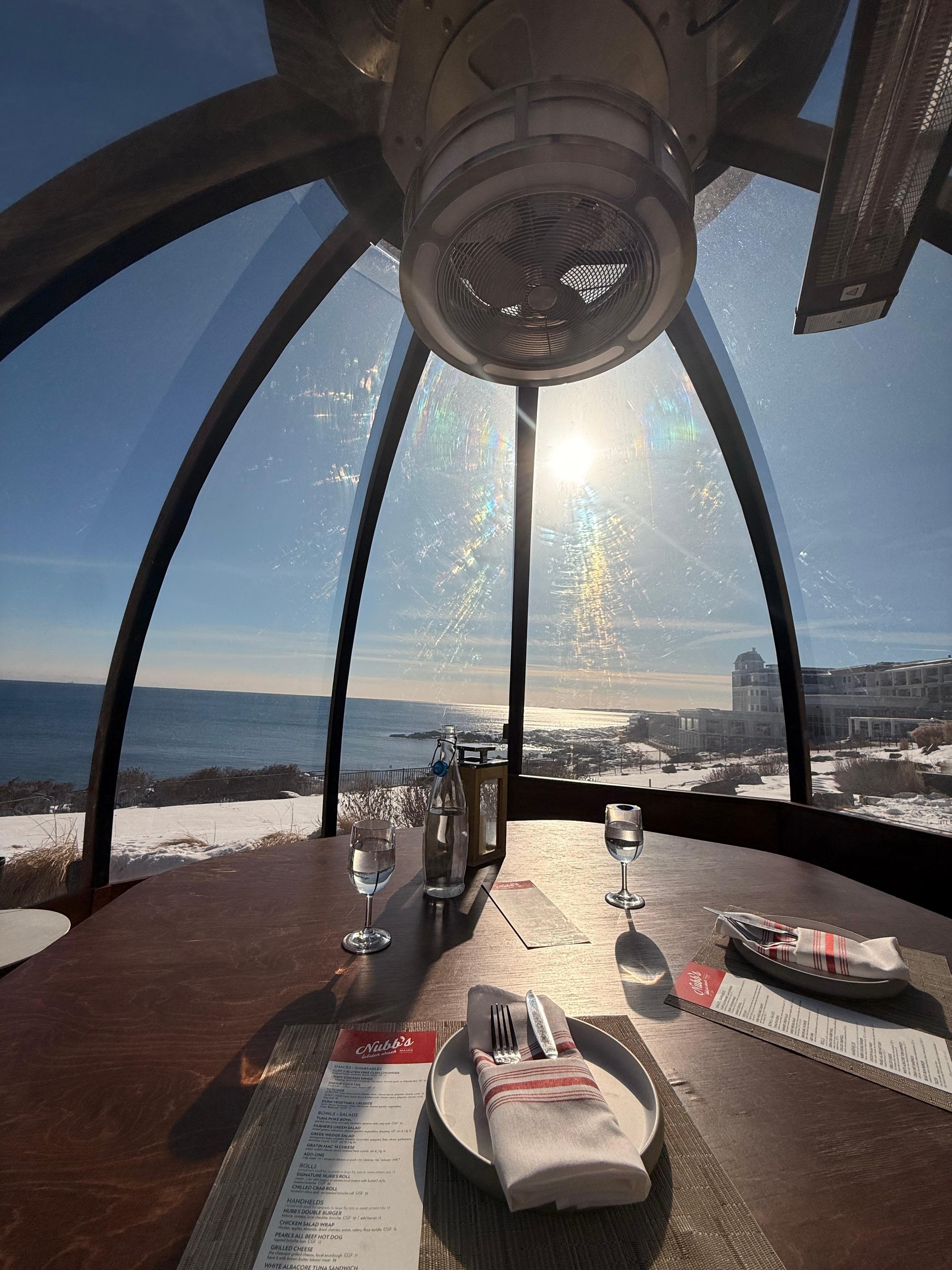 The snow globe in front of Nicks Lobster Shack