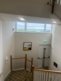 Stairs you’ll need to carry your heavy cases down ! Also smells like chlorine due to multiple times it’s been sprayed with cleaner