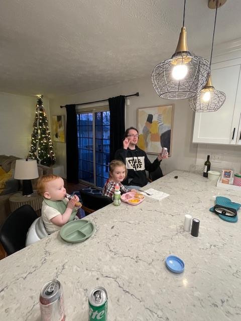 Wish I'd taken more photos of the house, but you can at least see the large island in the kitchen and the living room in the background with plenty of room for a Christmas tree.