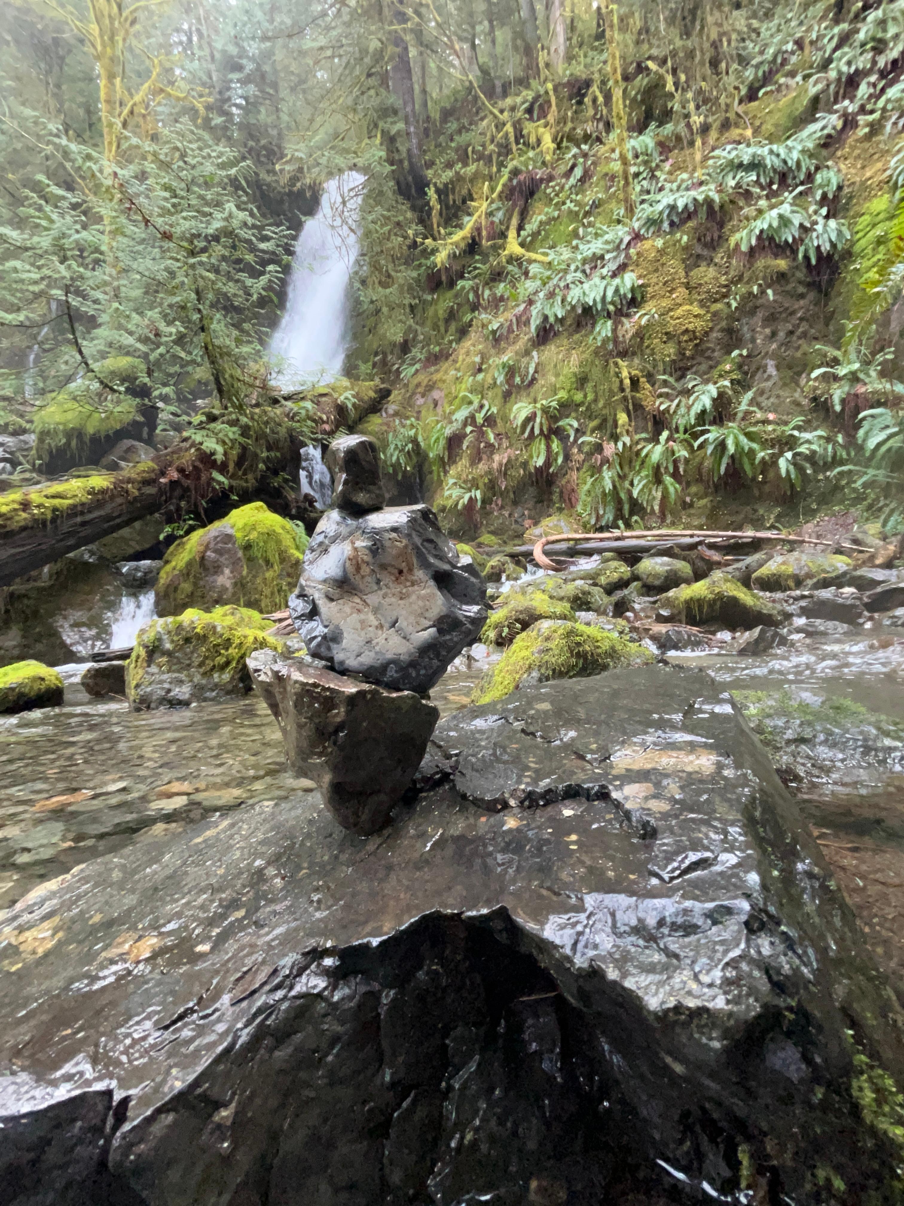 Nearby waterfall with carin