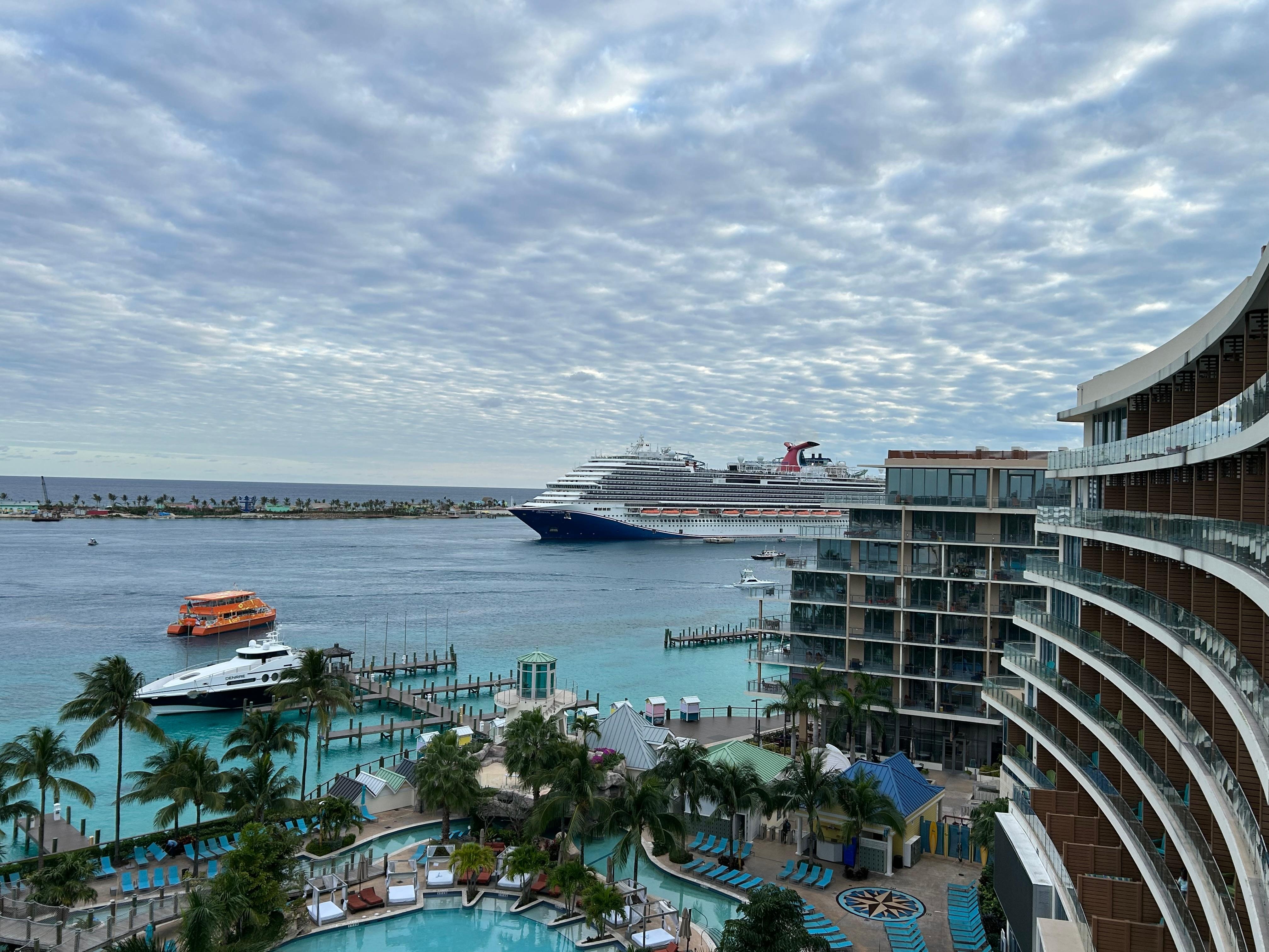 From the balcony of my room, seeing large cruise ships passing 