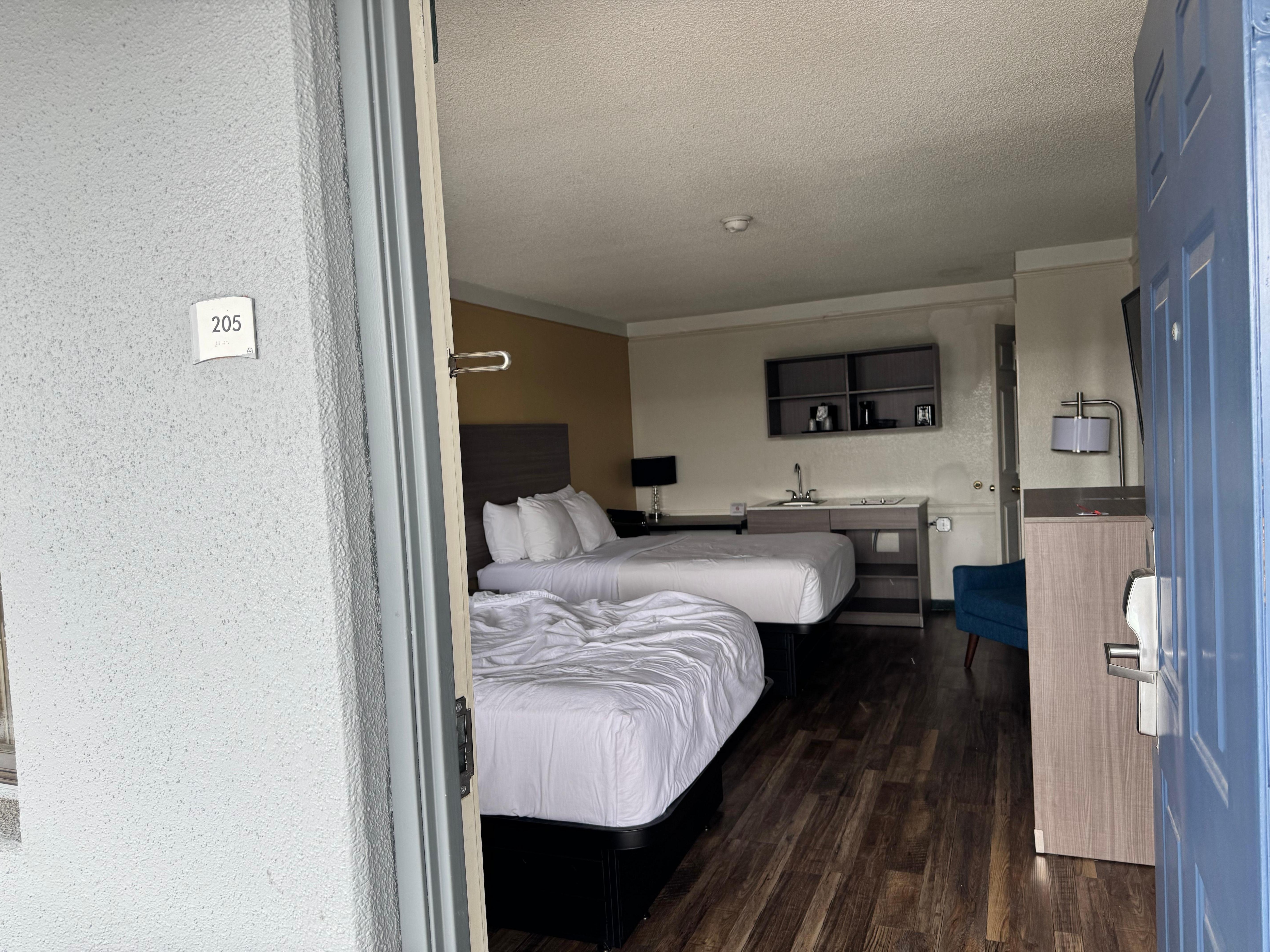 2nd floor room overlooking the outdoor pool area.