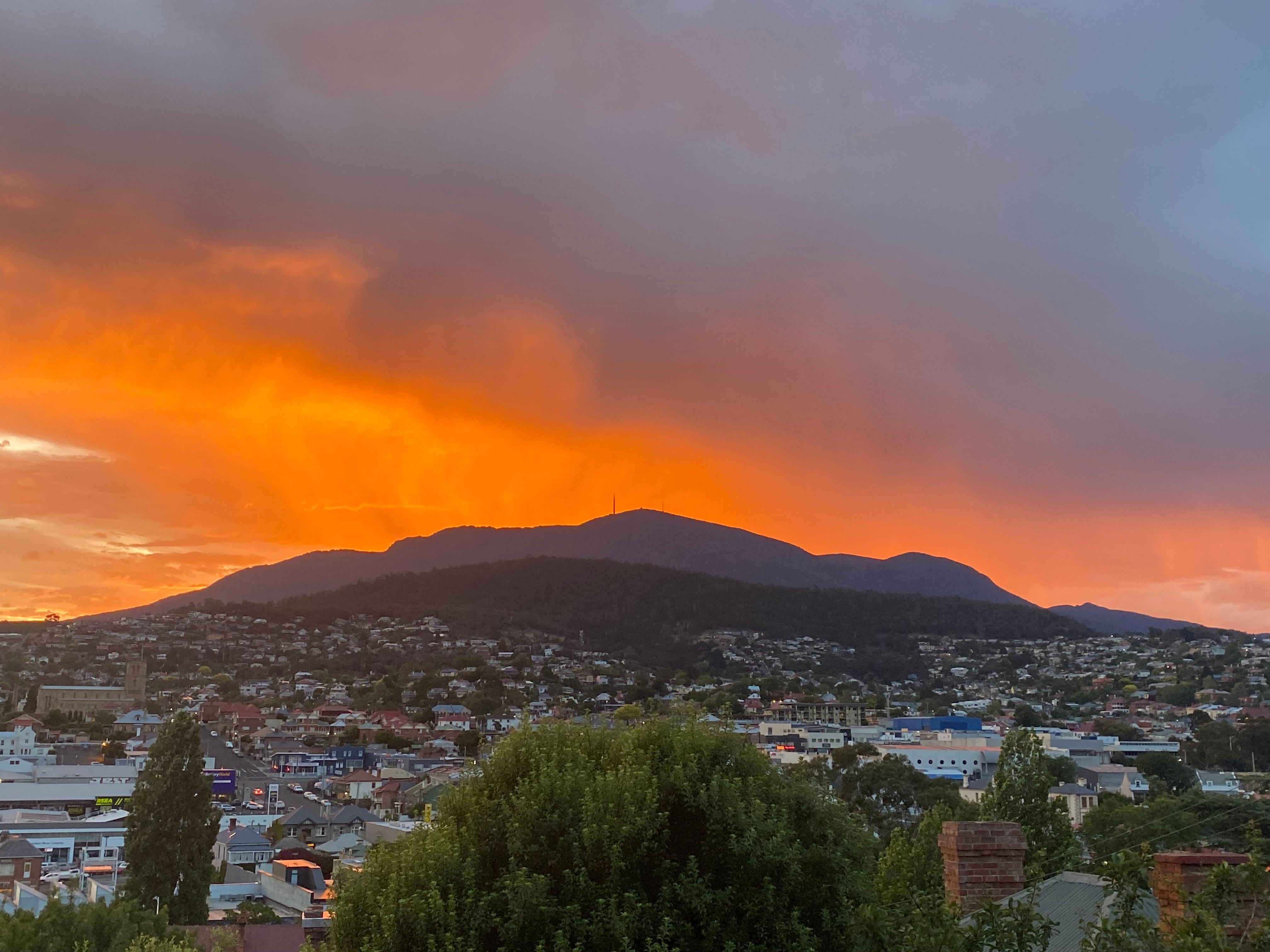 Beautiful view of Mt Wellington in the evening 