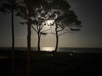 View from the condo under a full moon at night.
