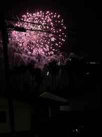 View of fireworks from porch