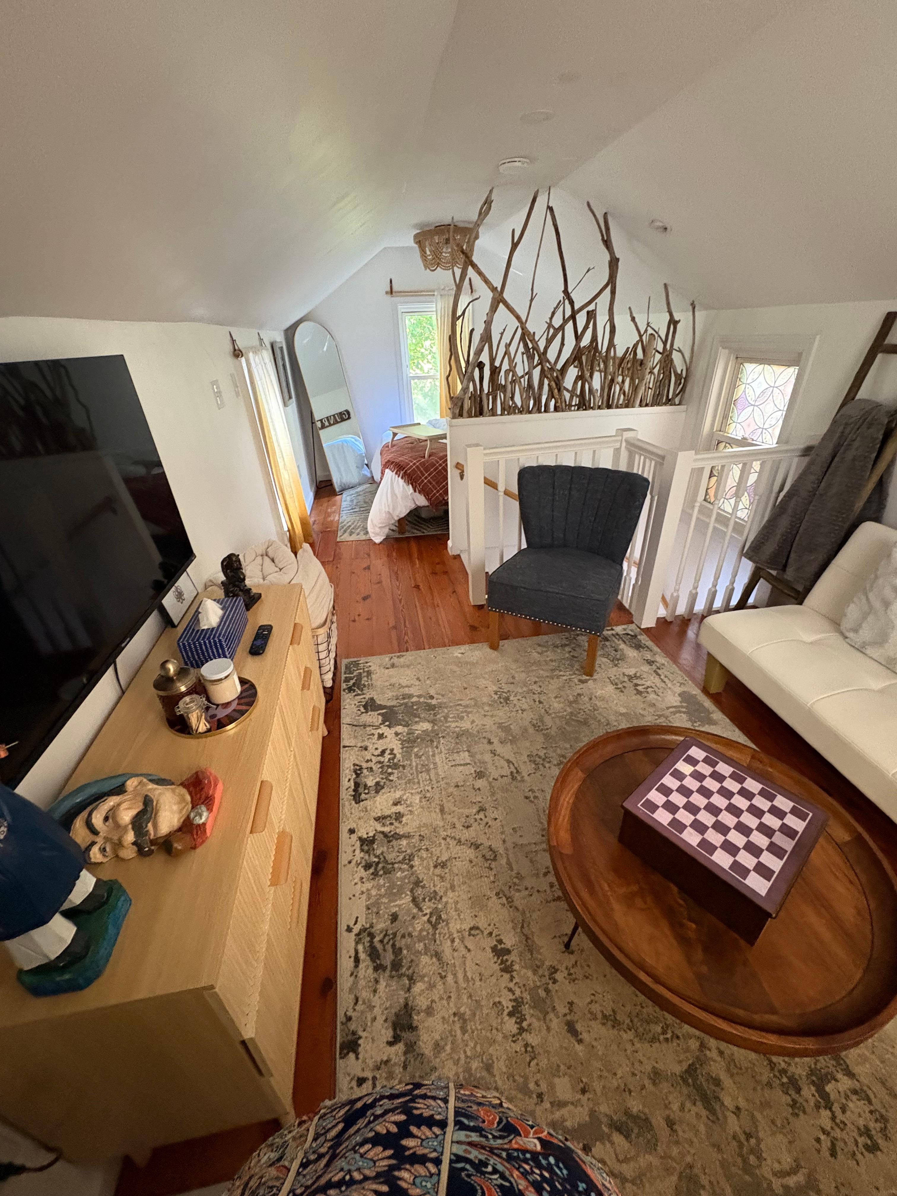 The upstairs media area - downstairs we played albums on the turntable while we heated up chowder from Jake’s Seafood