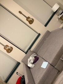 Not a pull out couch as pictured but still accommodating and comfortable